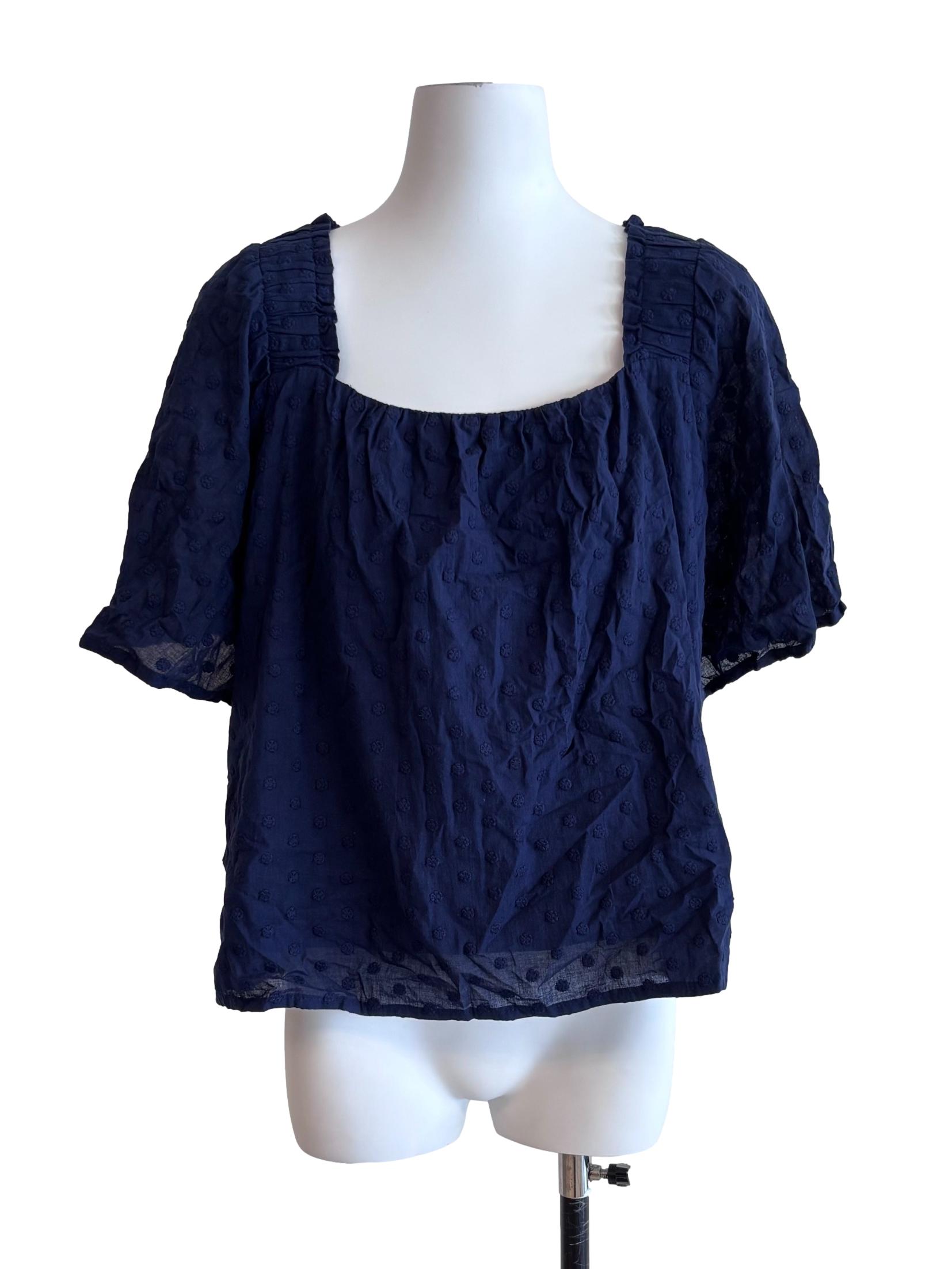 Navy Blue Dotted Square Neck Blouse