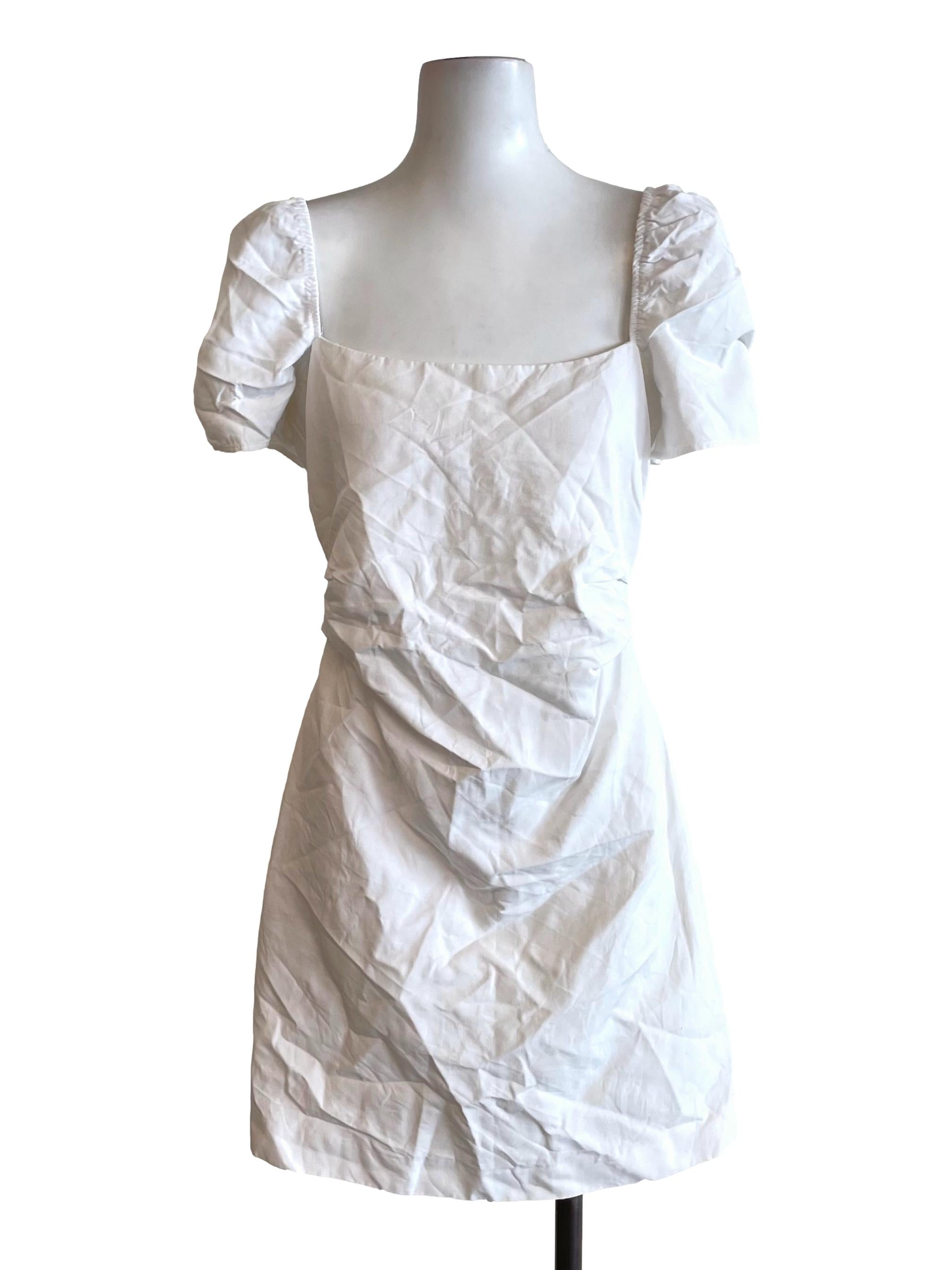 White Scrunch Sleeves Draped Dress