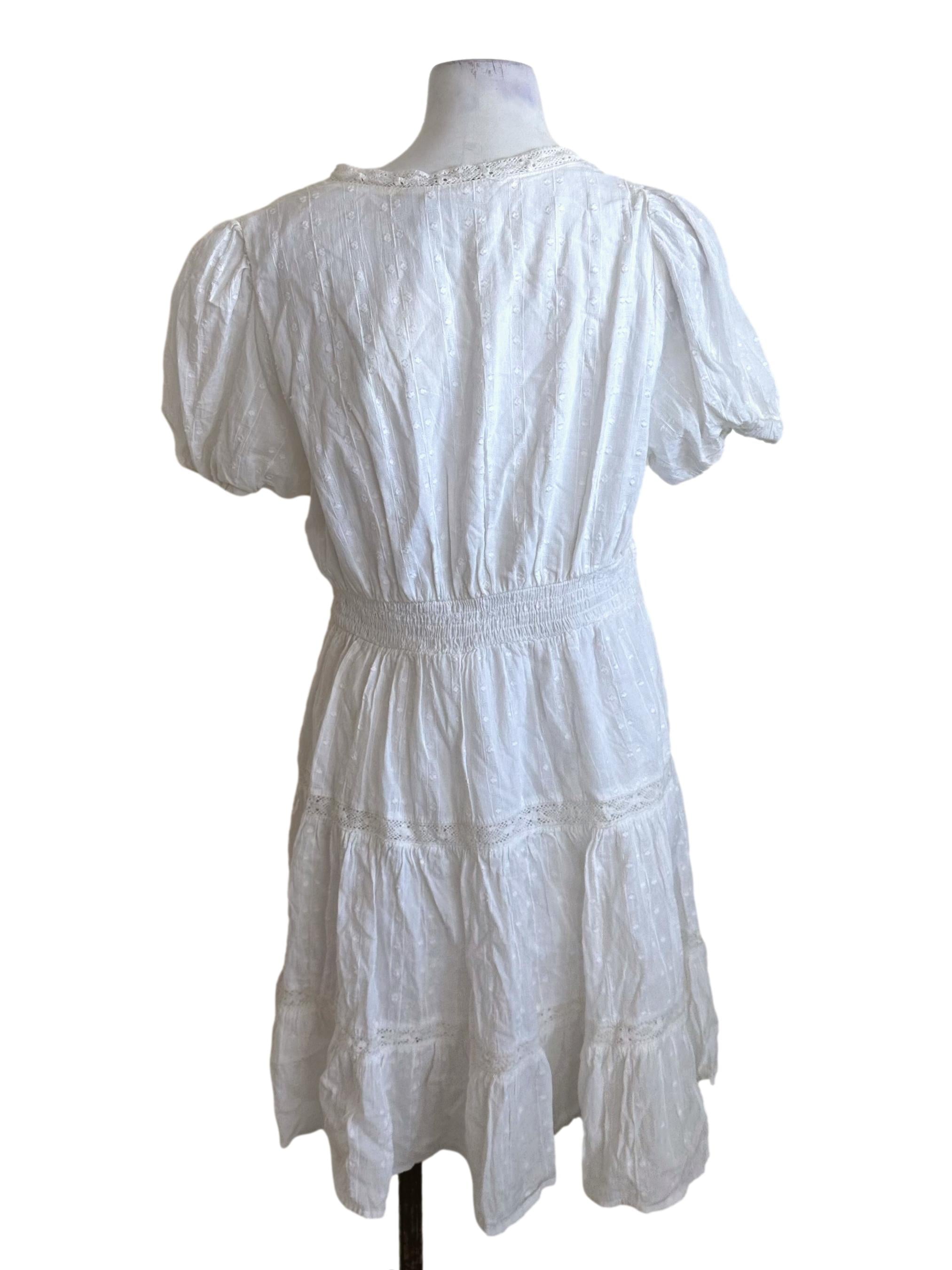Ivory White V Neck Textured Tiered Dress