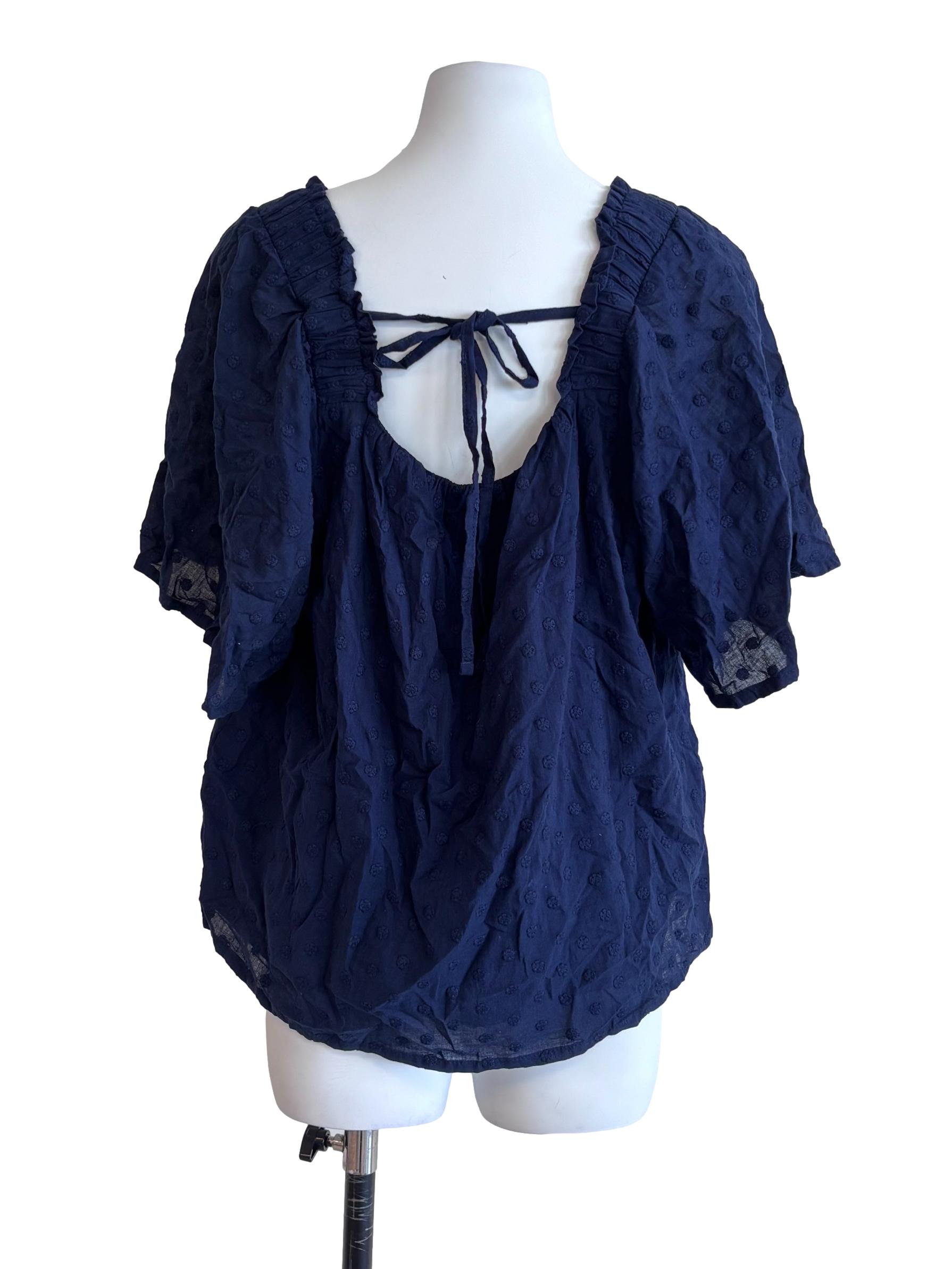 Navy Blue Dotted Square Neck Blouse