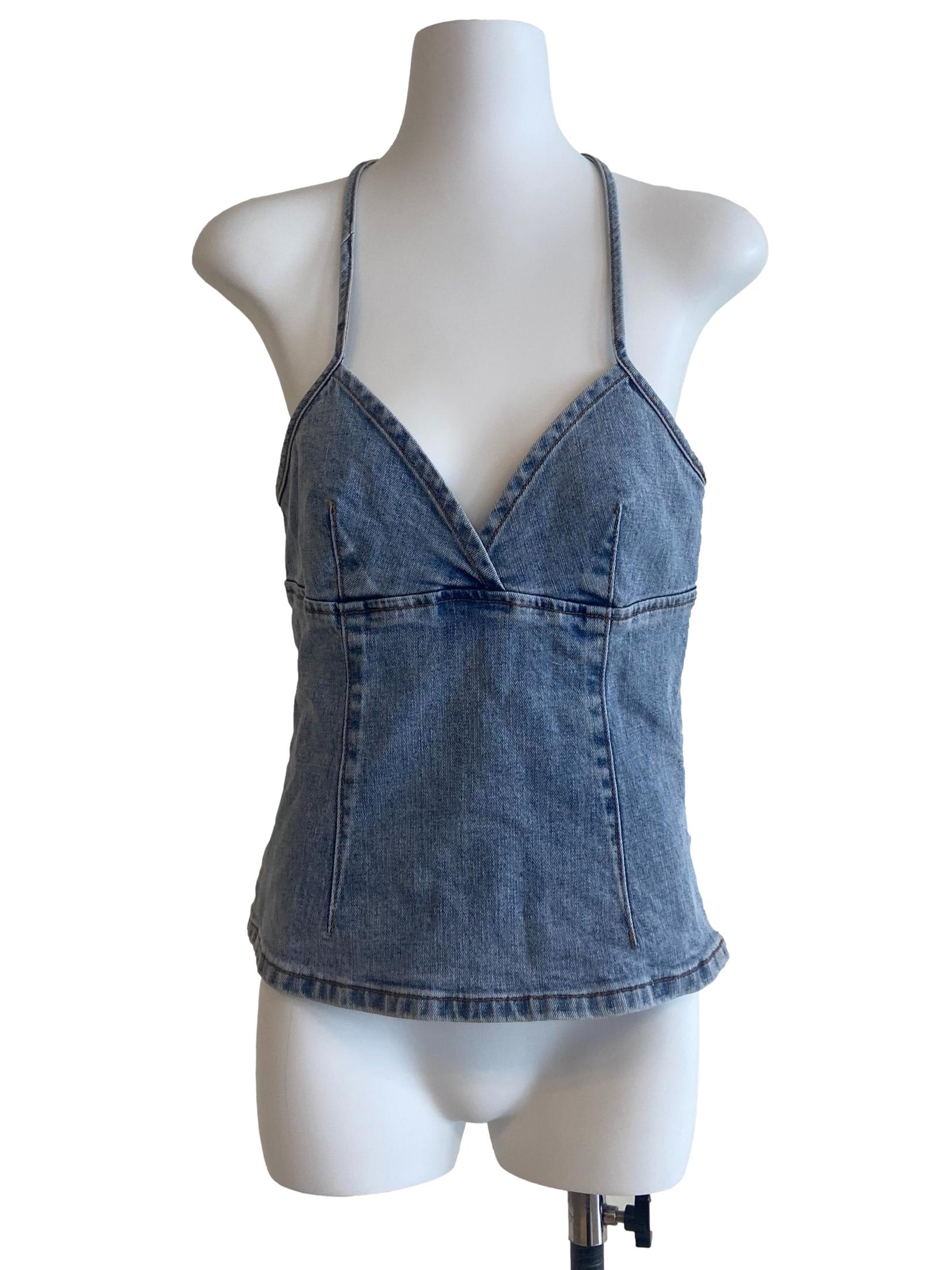 Blue Twill Halter Neck Denim Top