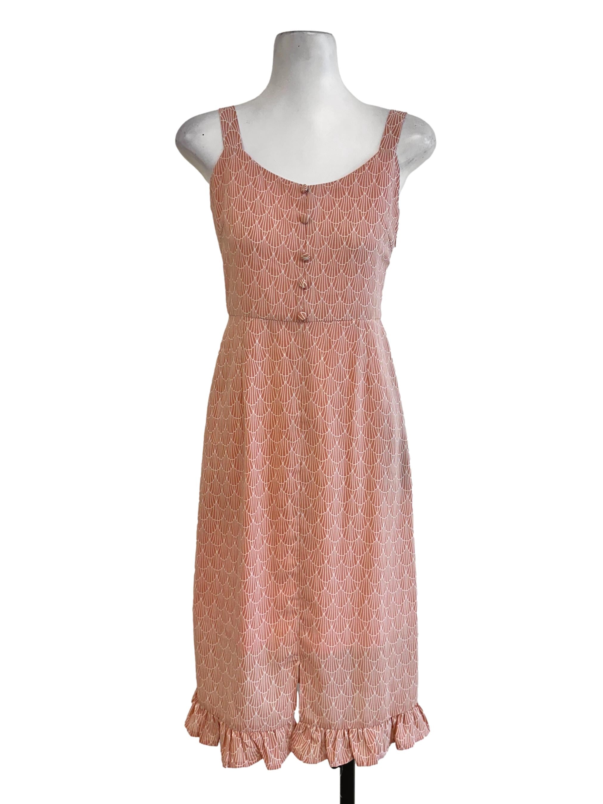 Coral Pink Abstract Pattern Midi Dress TWL