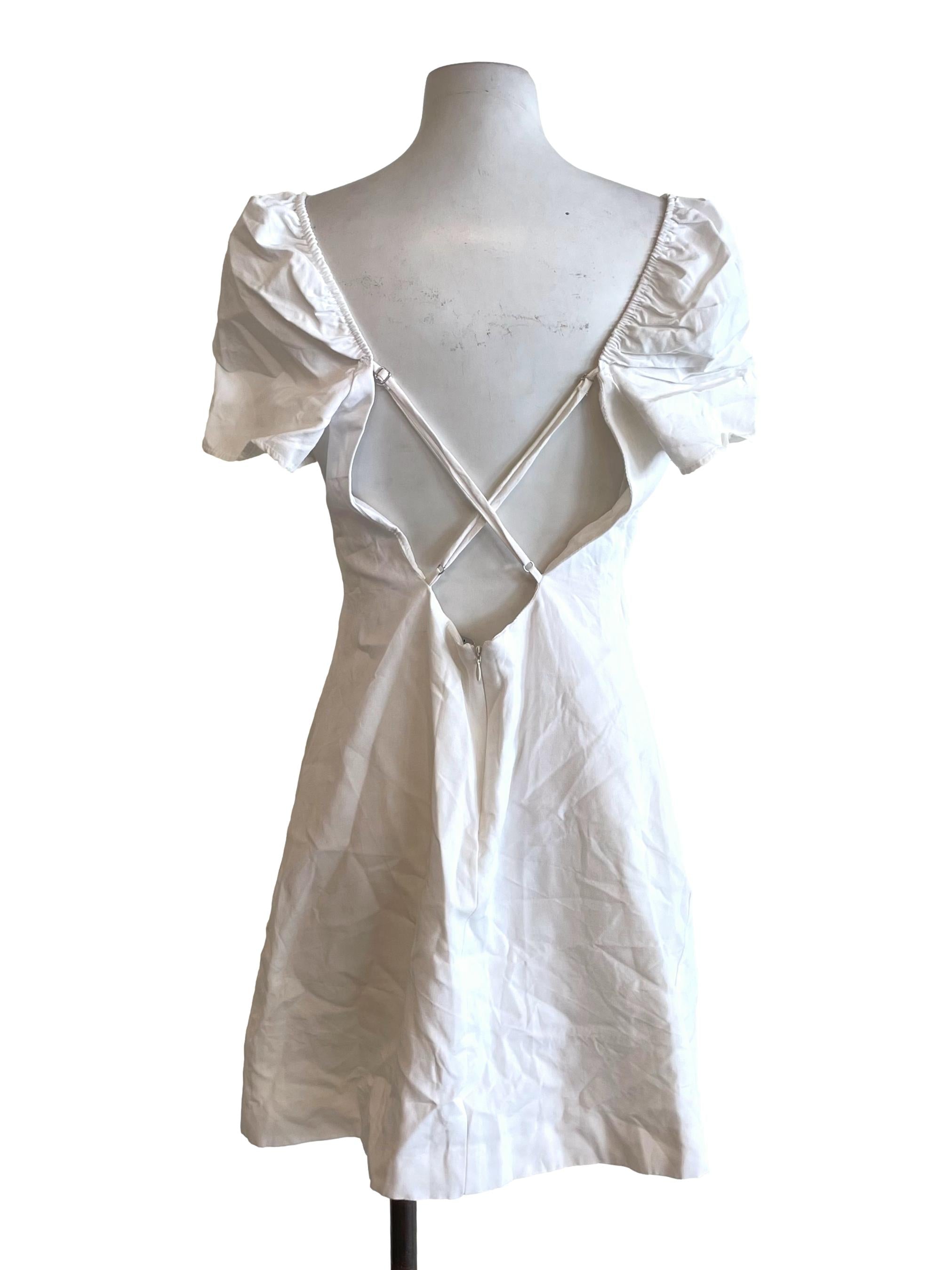 White Scrunch Sleeves Draped Dress