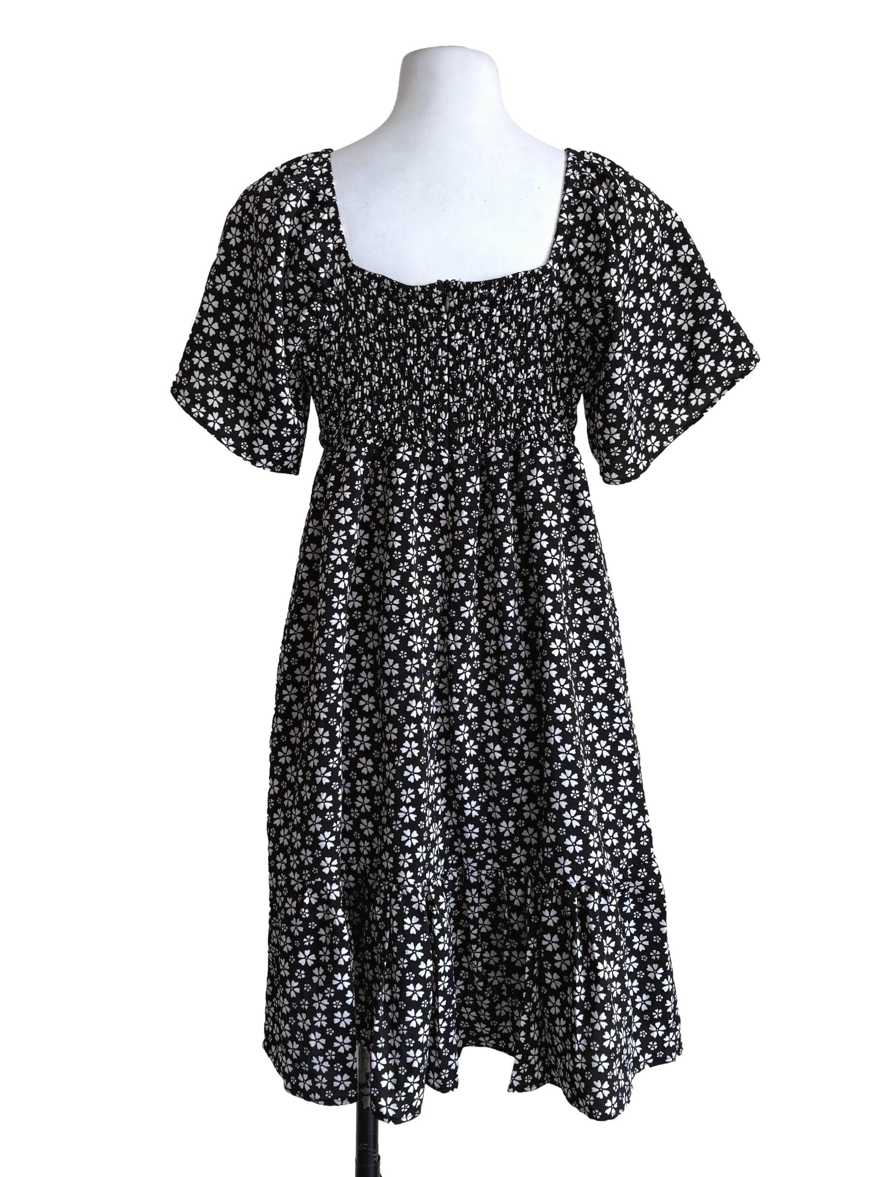 Black Floral Smock Dress