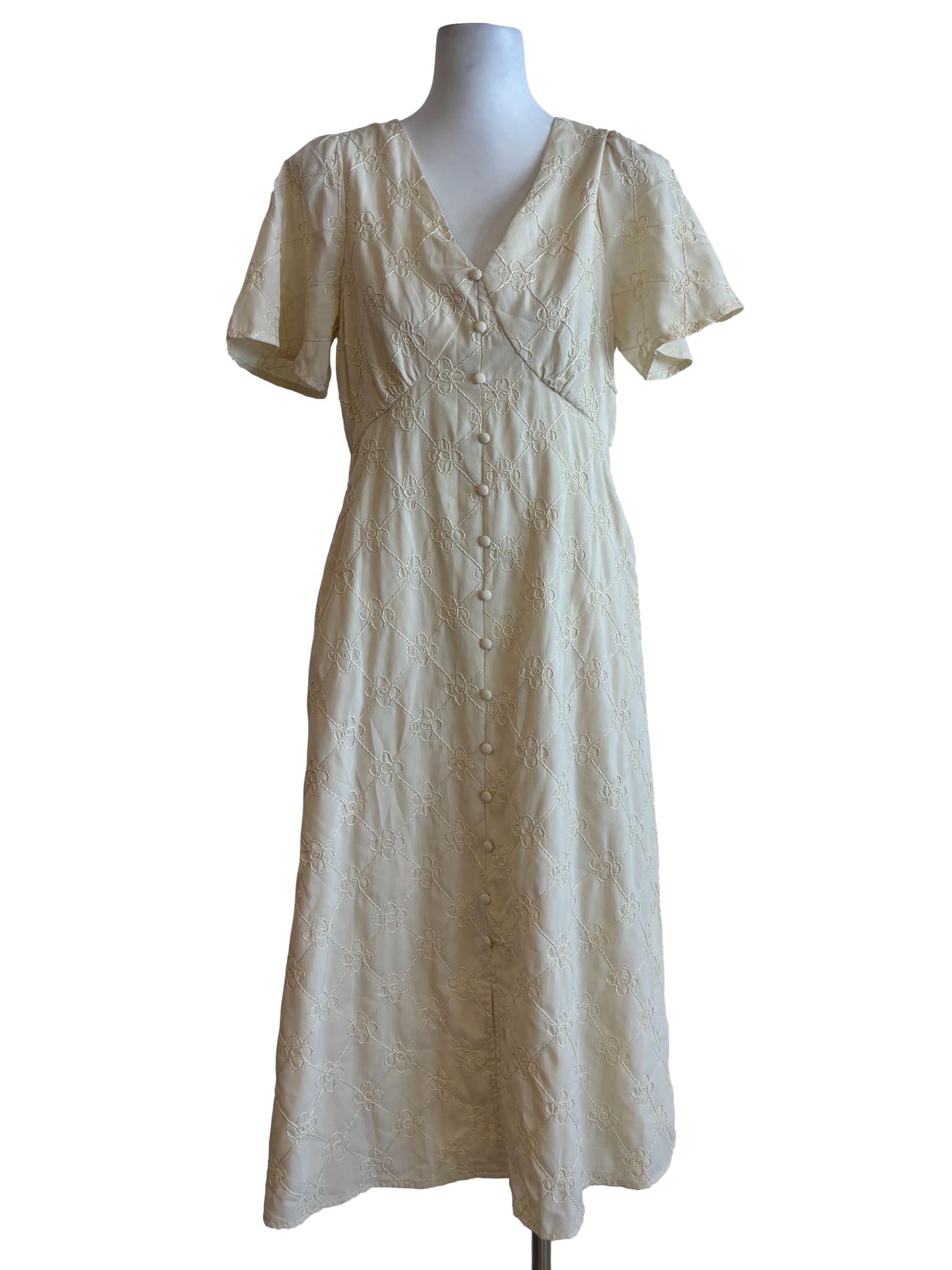 Cornsilk Embroidered Short Sleeve Dress