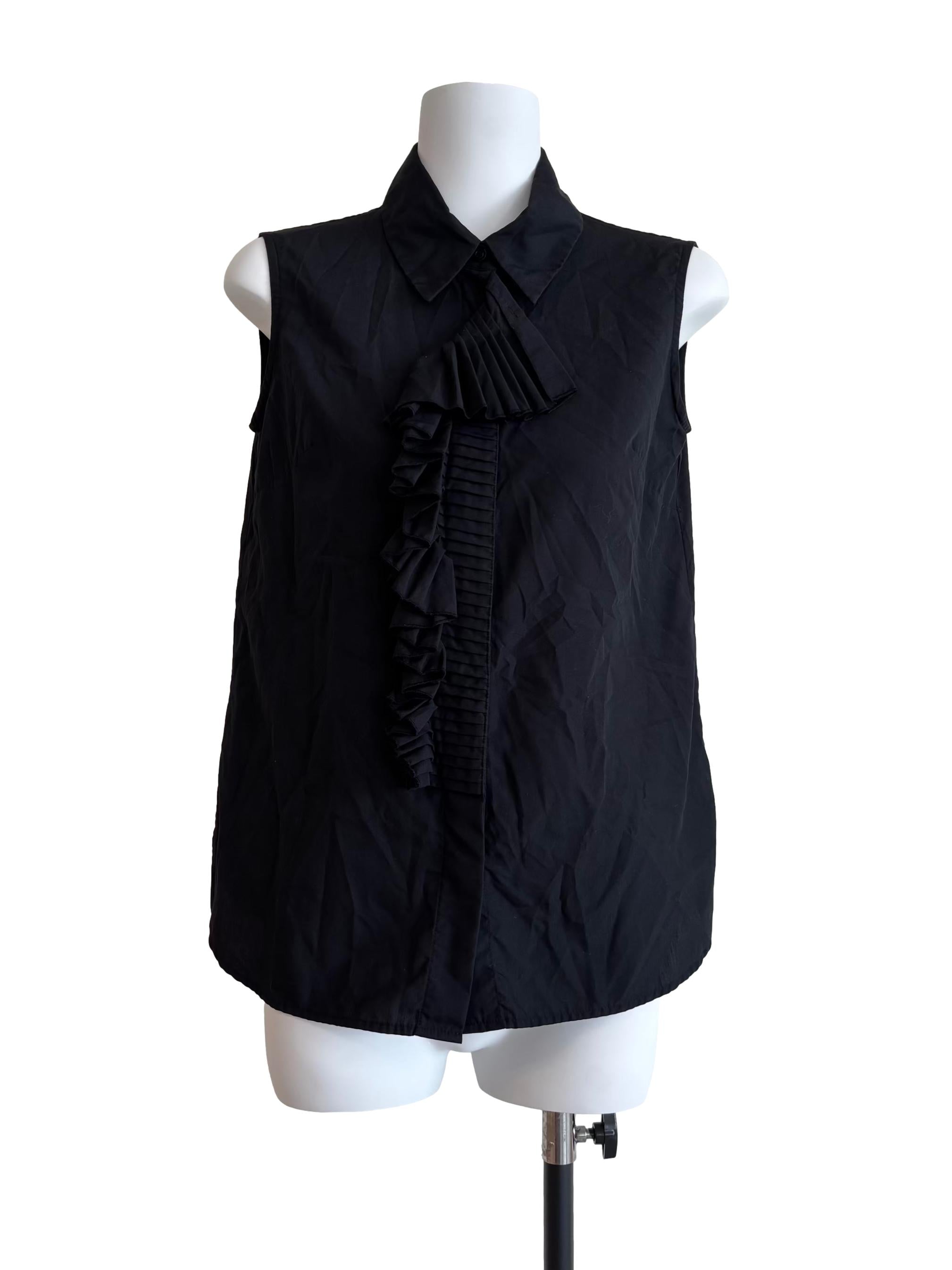 Onyx Black Sleeveless Buttoned Top