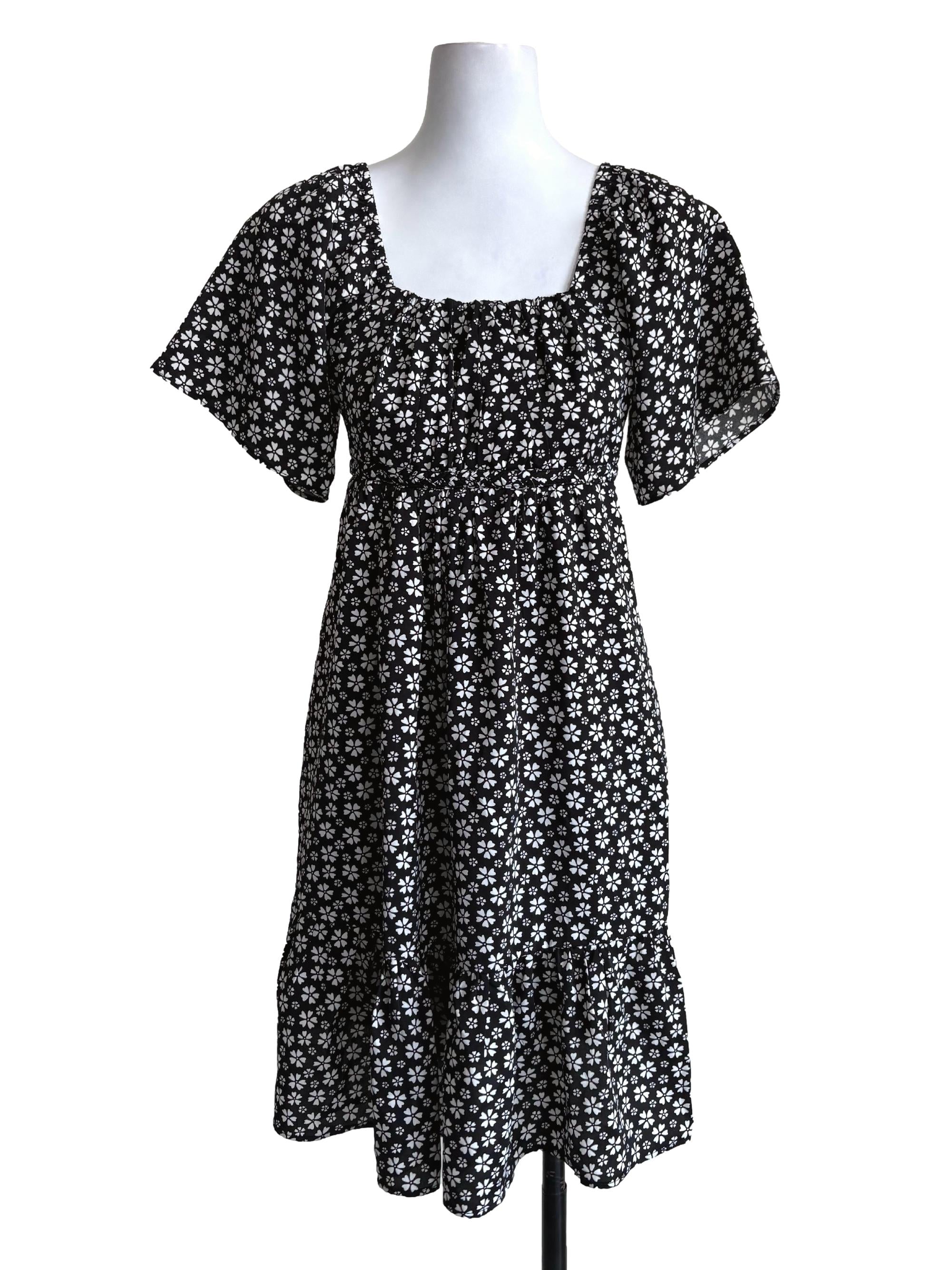 Black Floral Smock Dress
