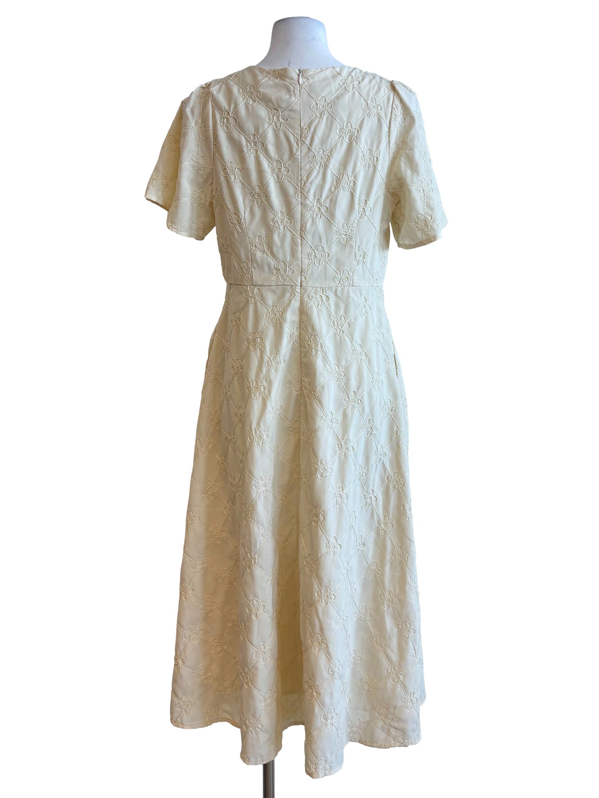 Cornsilk Embroidered Short Sleeve Dress
