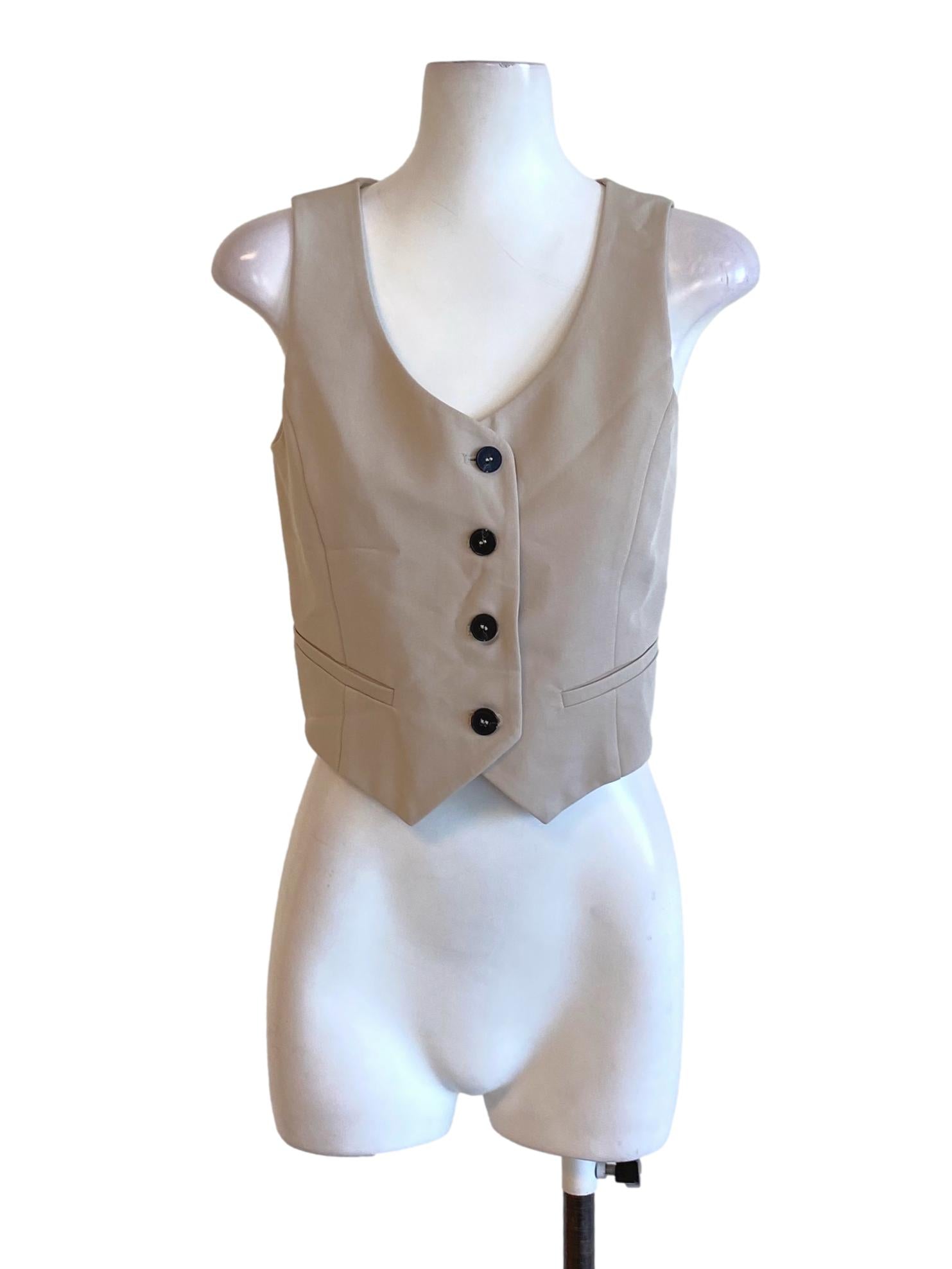 Oat Brown Buttoned Down Scoop Neck Sleeveless Vest LB