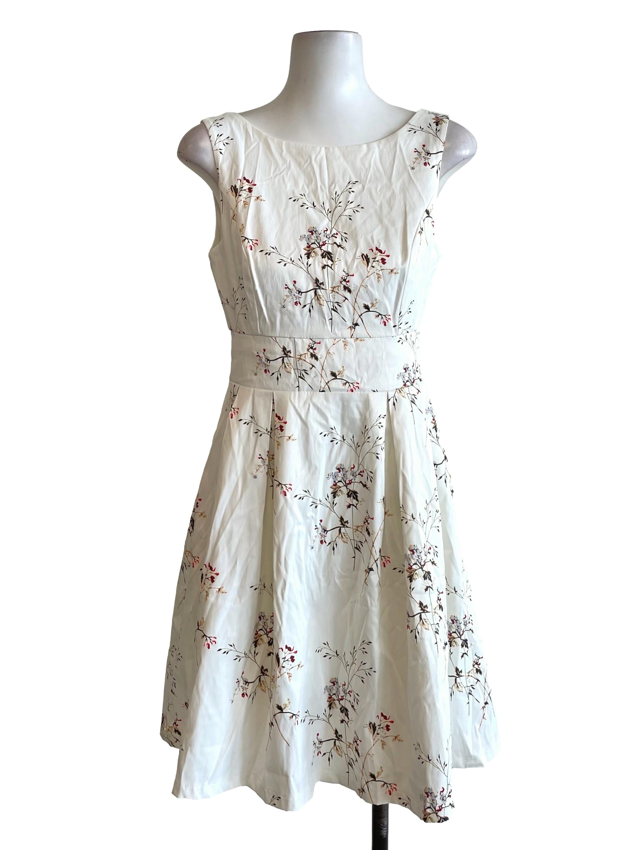 White Floral Pleated Apron Dress