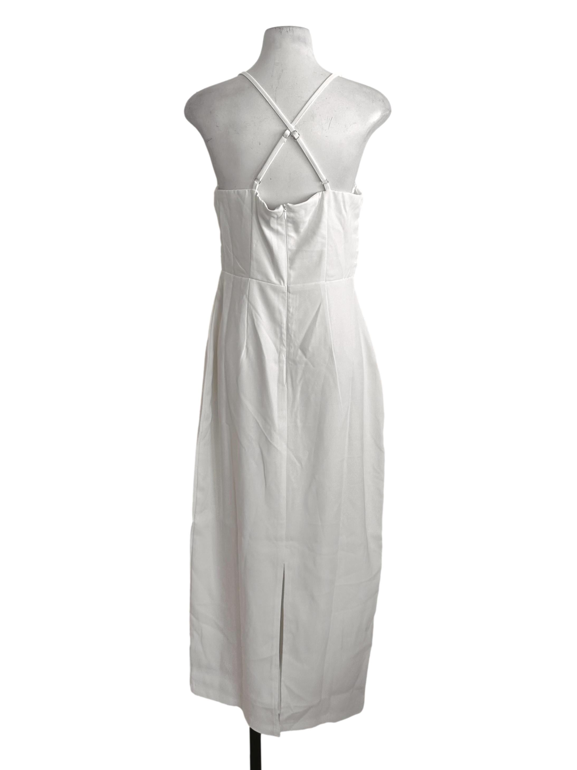 Ivory White Pleated Back Overlay Sheath Dress