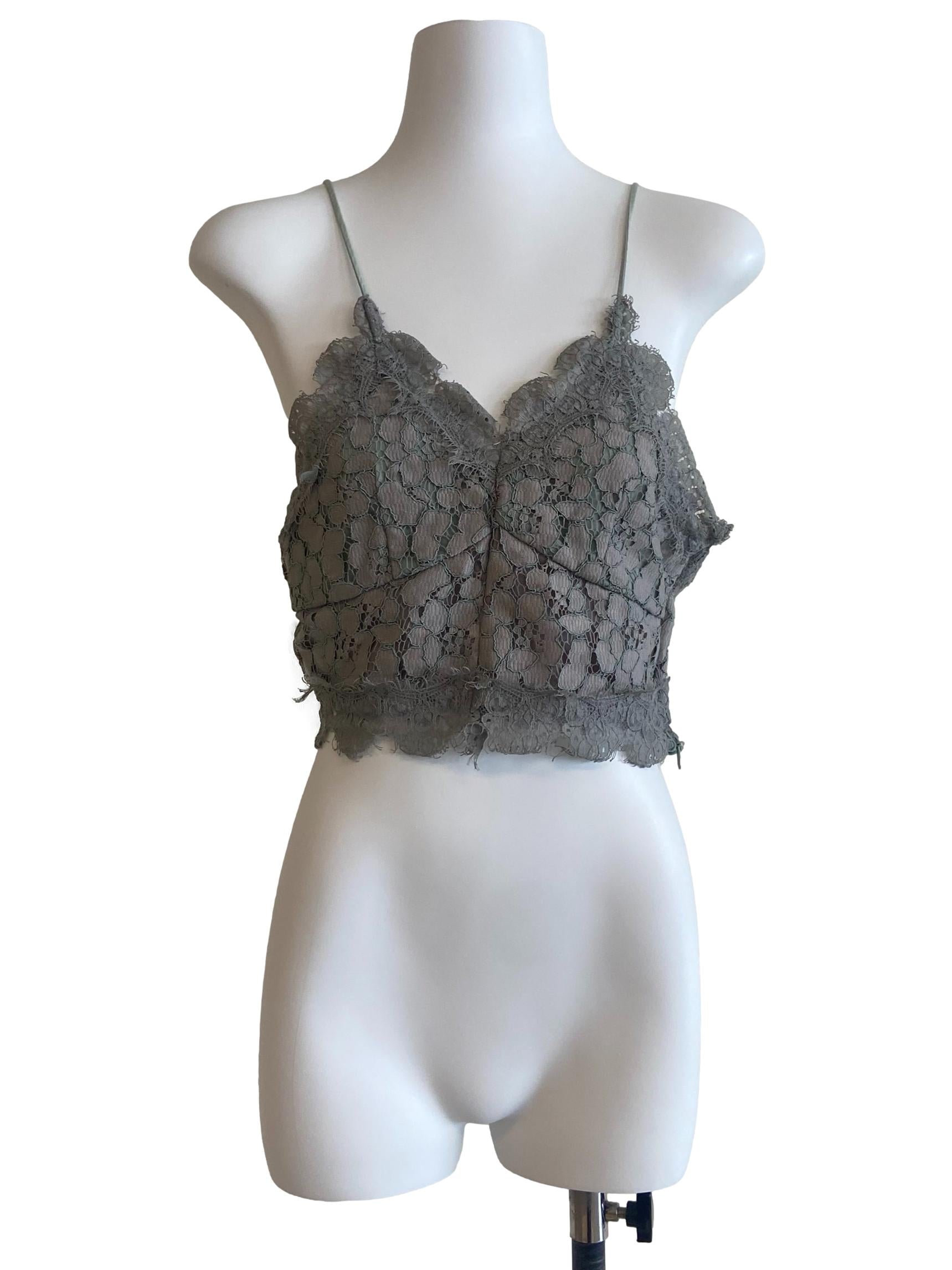 Green & Floral Spaghetti Straps Lace Top
