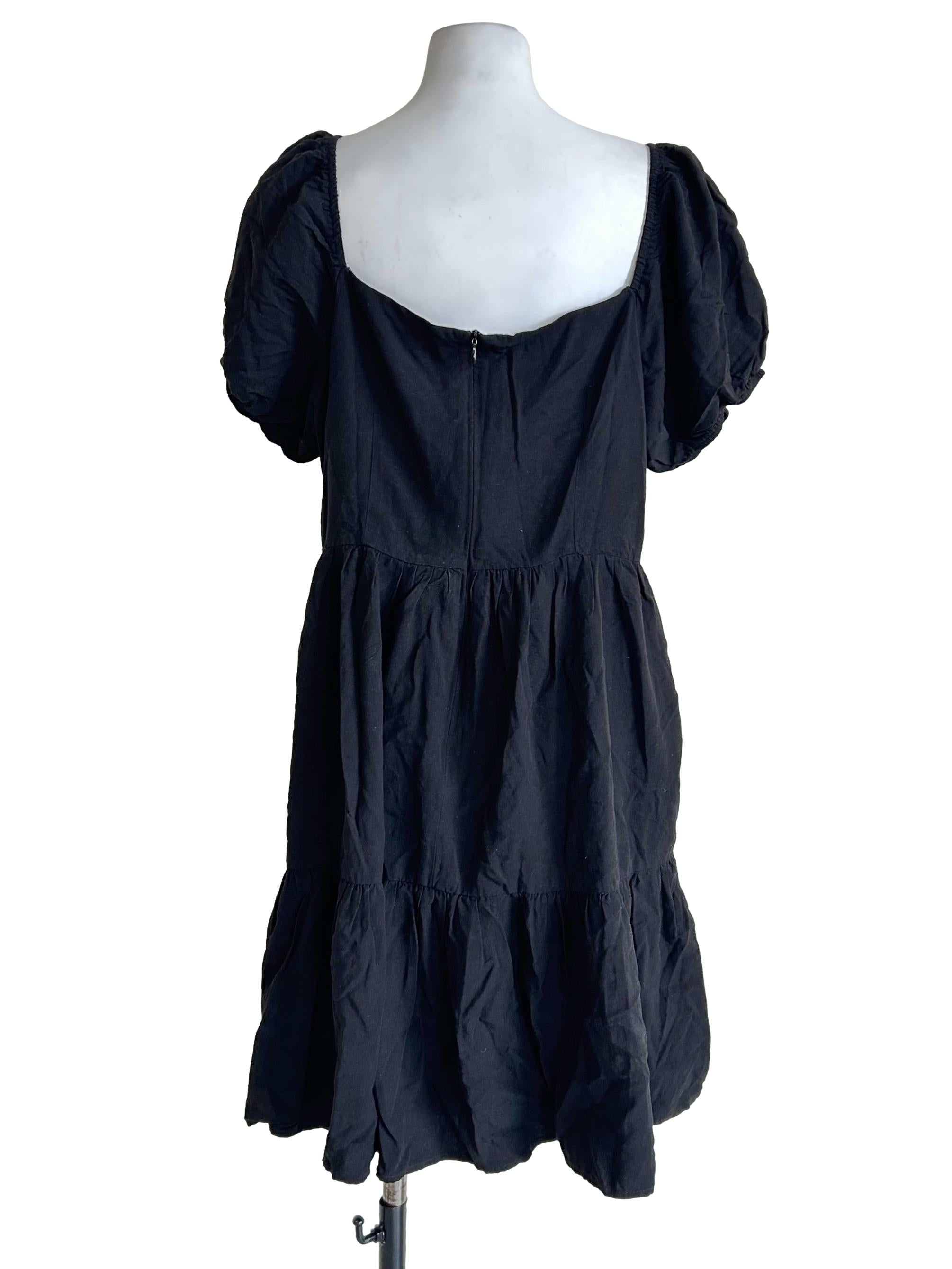 Black Puff Sleeve Mini Dress