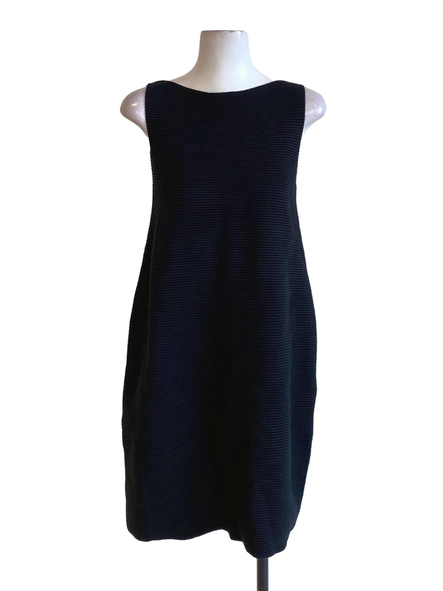 Carbon Black Pleated Knitted Sabrina Neck Sheath Dress LB