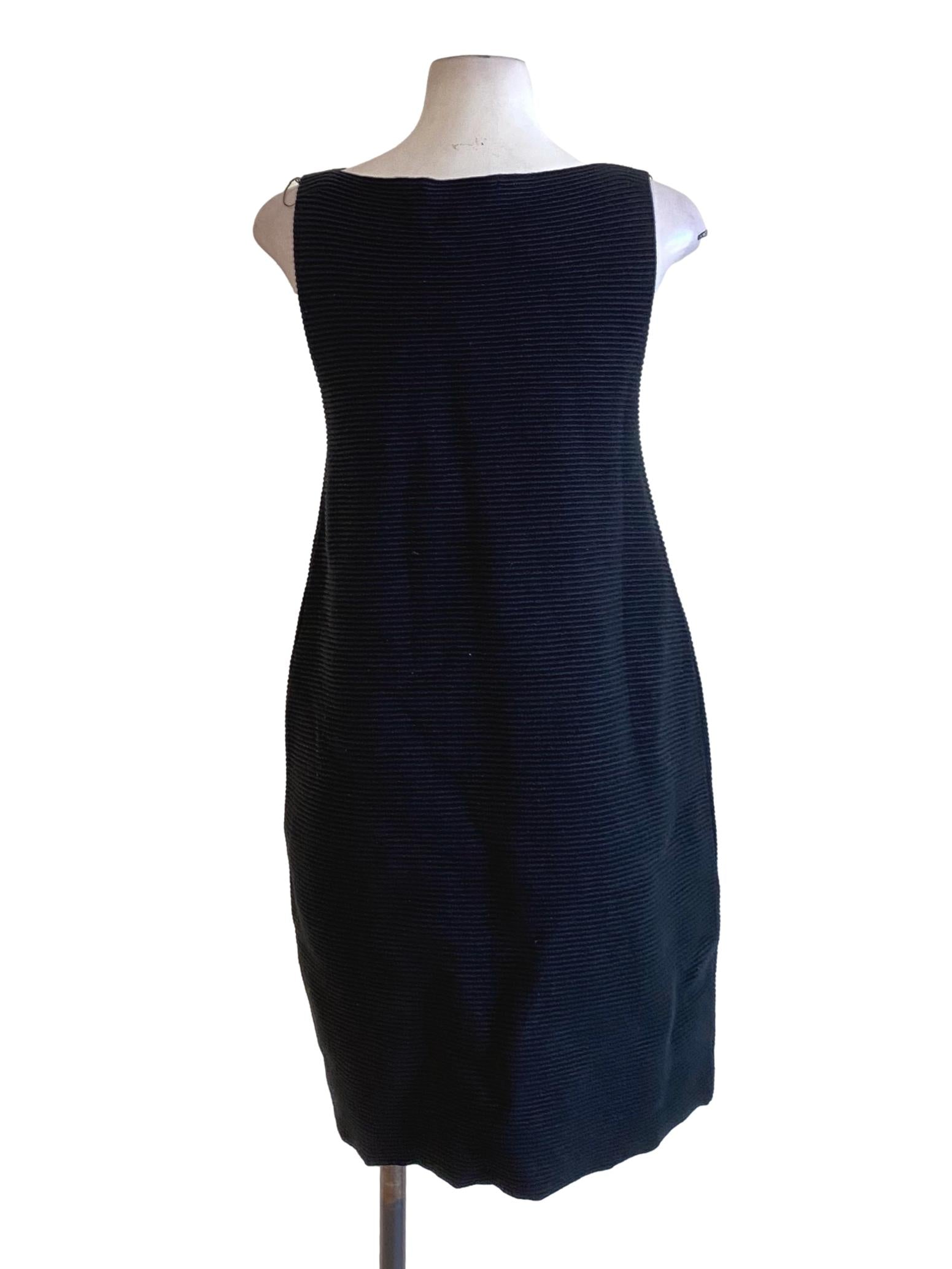 Carbon Black Pleated Knitted Sabrina Neck Sheath Dress LB