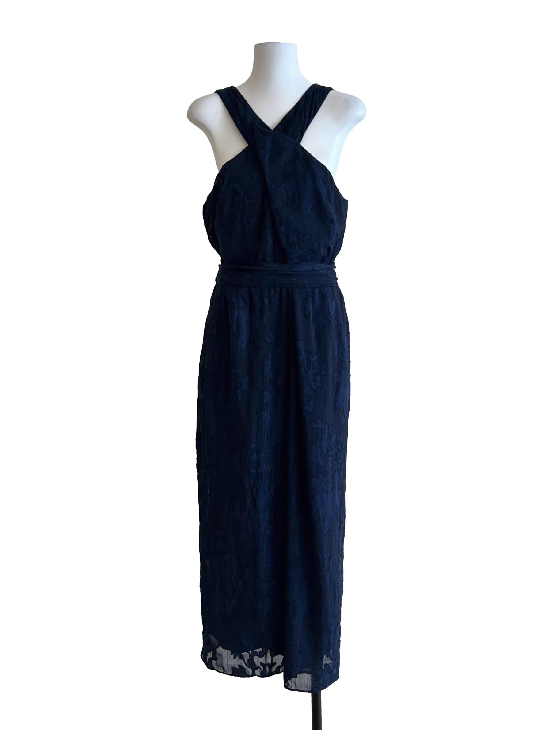 Navy Blue Floral Halter Jumpsuit