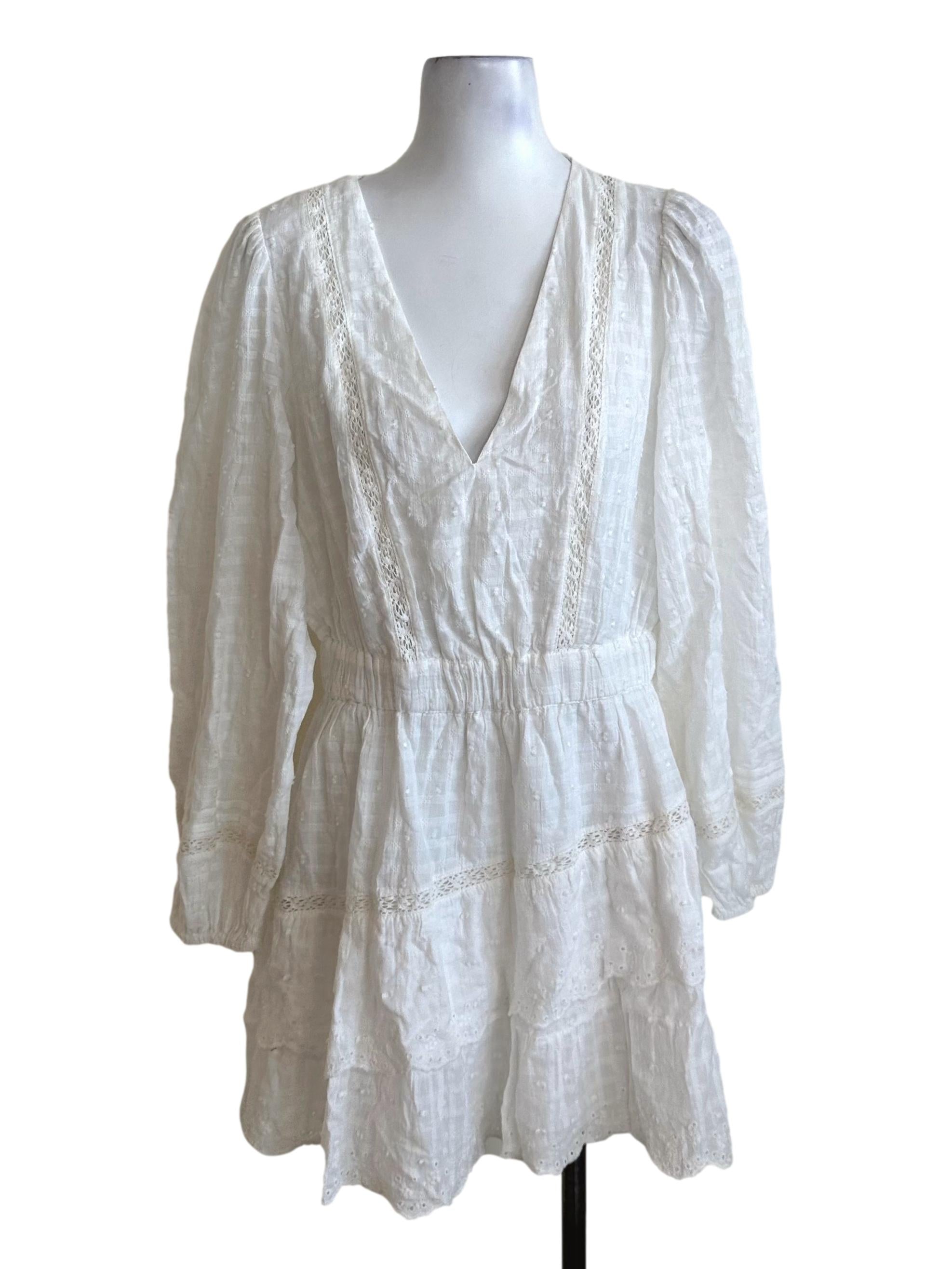 Off White Textured Long Sleeve Dress