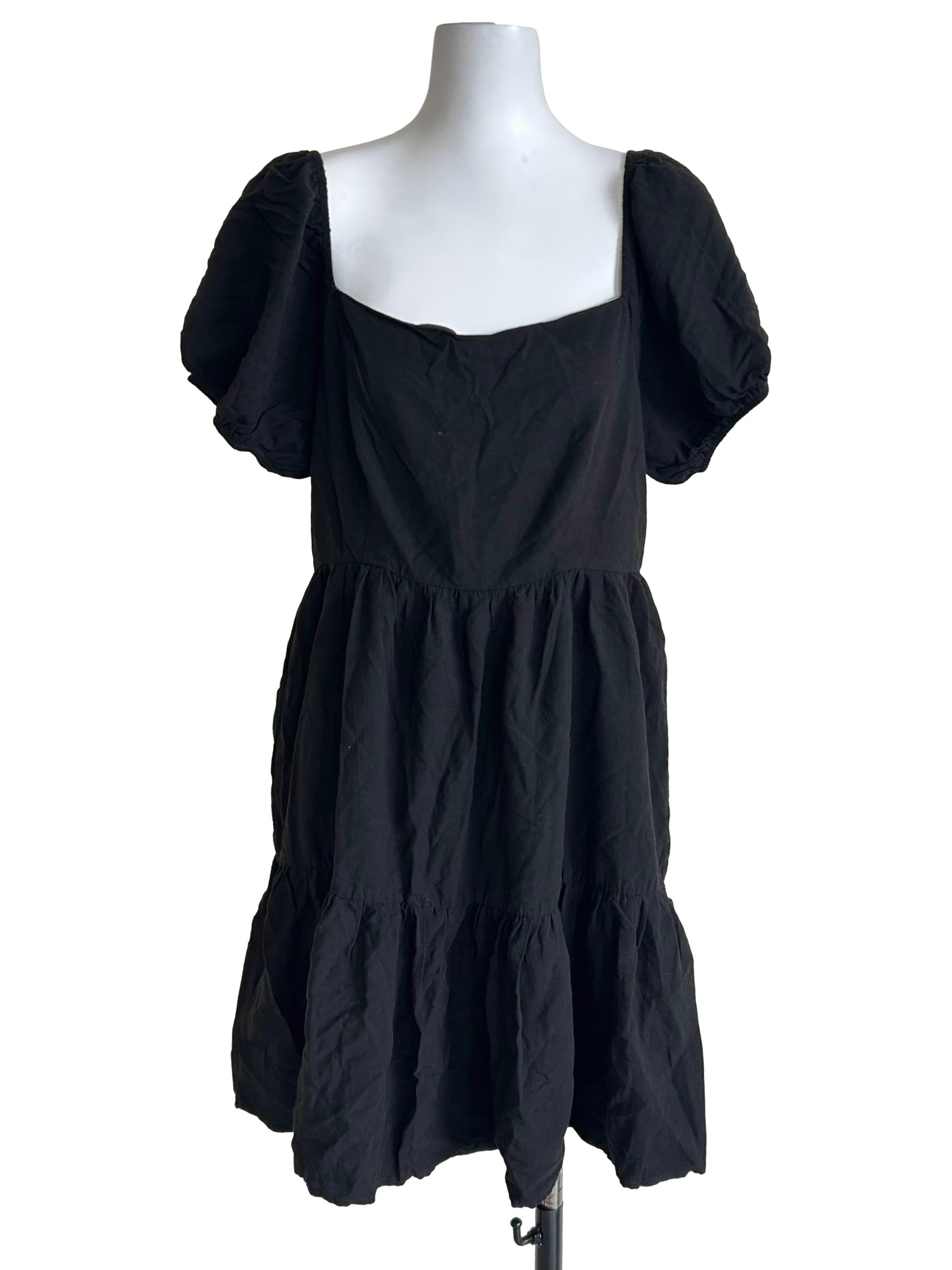 Black Puff Sleeve Mini Dress