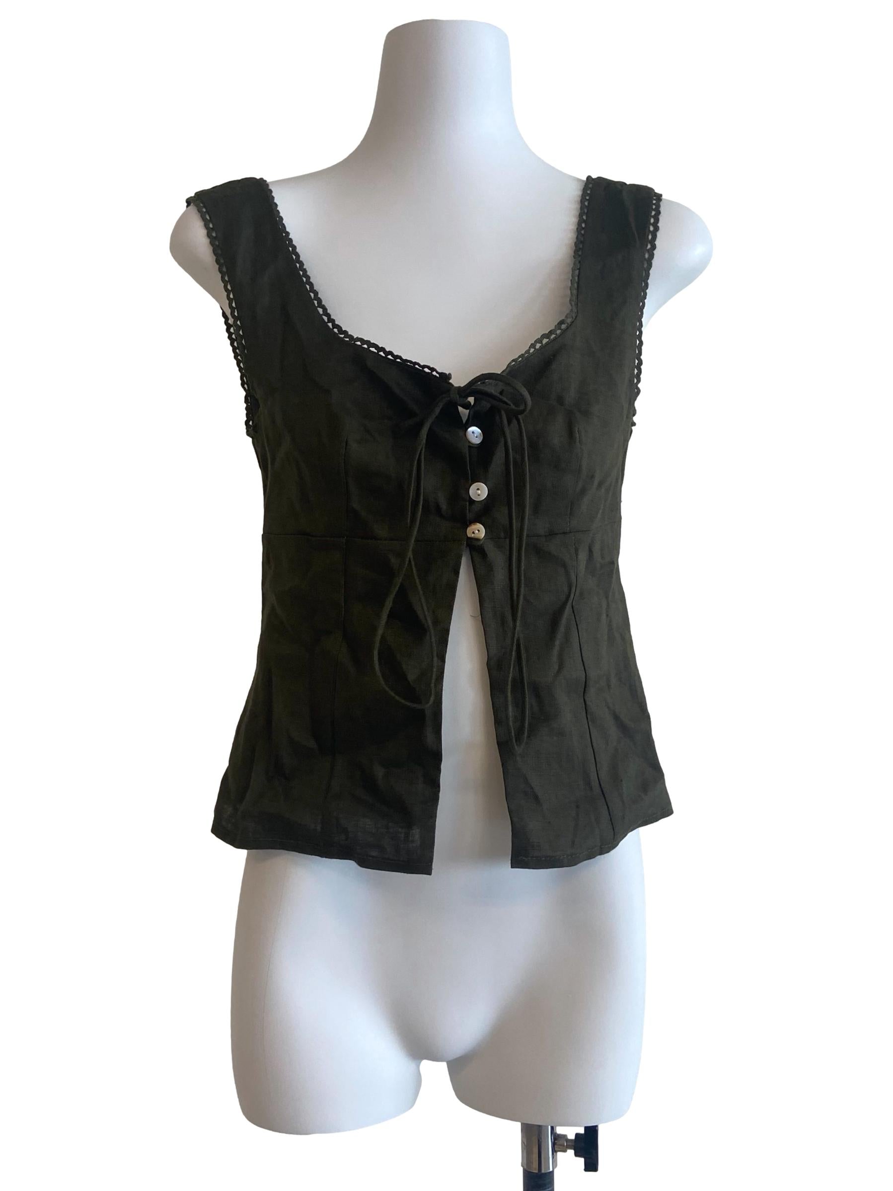 Crocodile Green Sleeveless Half Button Top