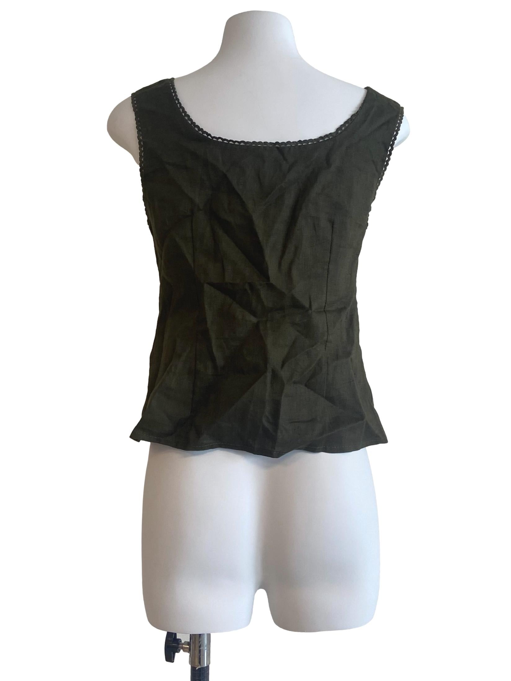 Crocodile Green Sleeveless Half Button Top