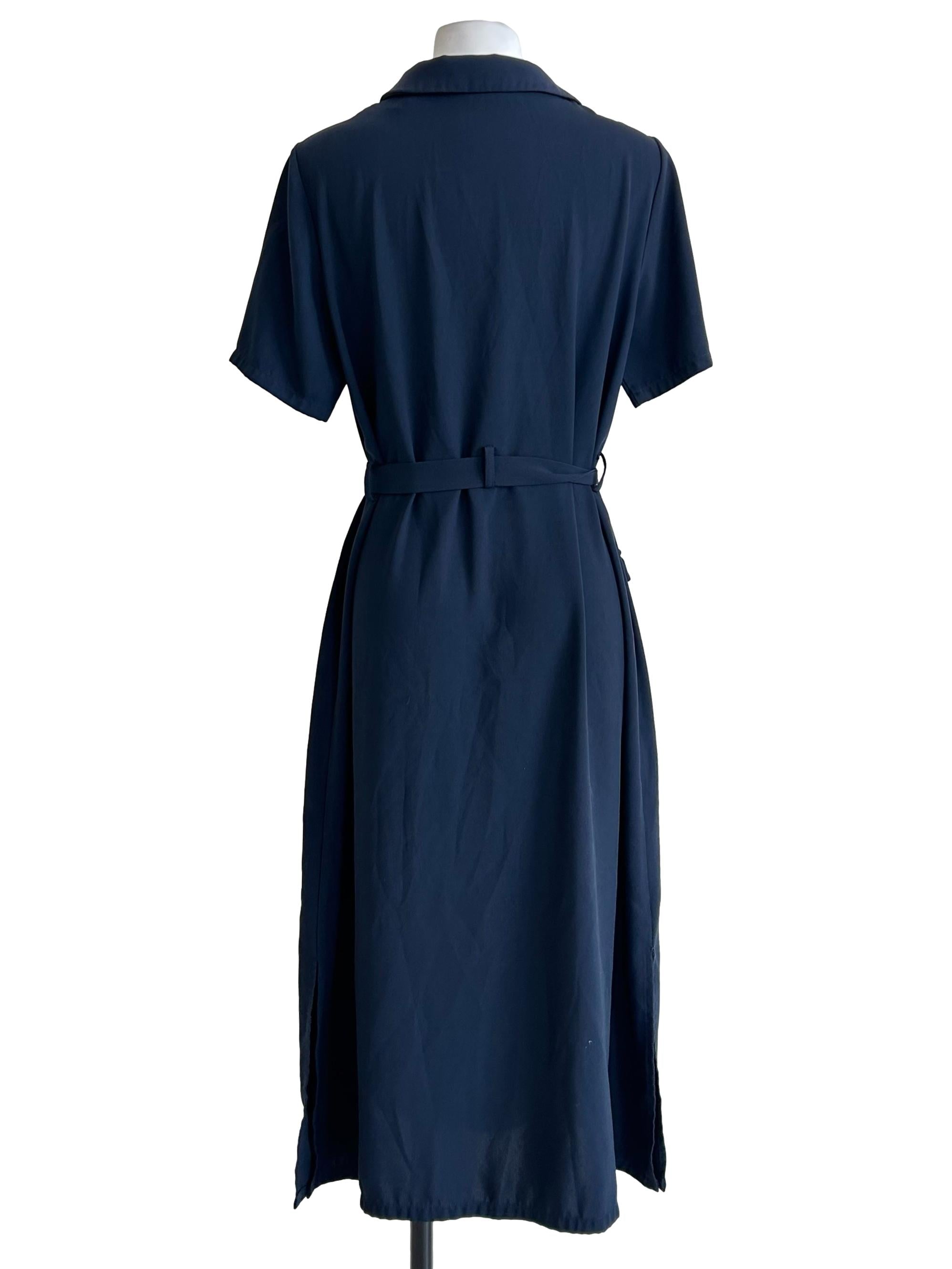 Navy Short Sleeve Button Down Dress