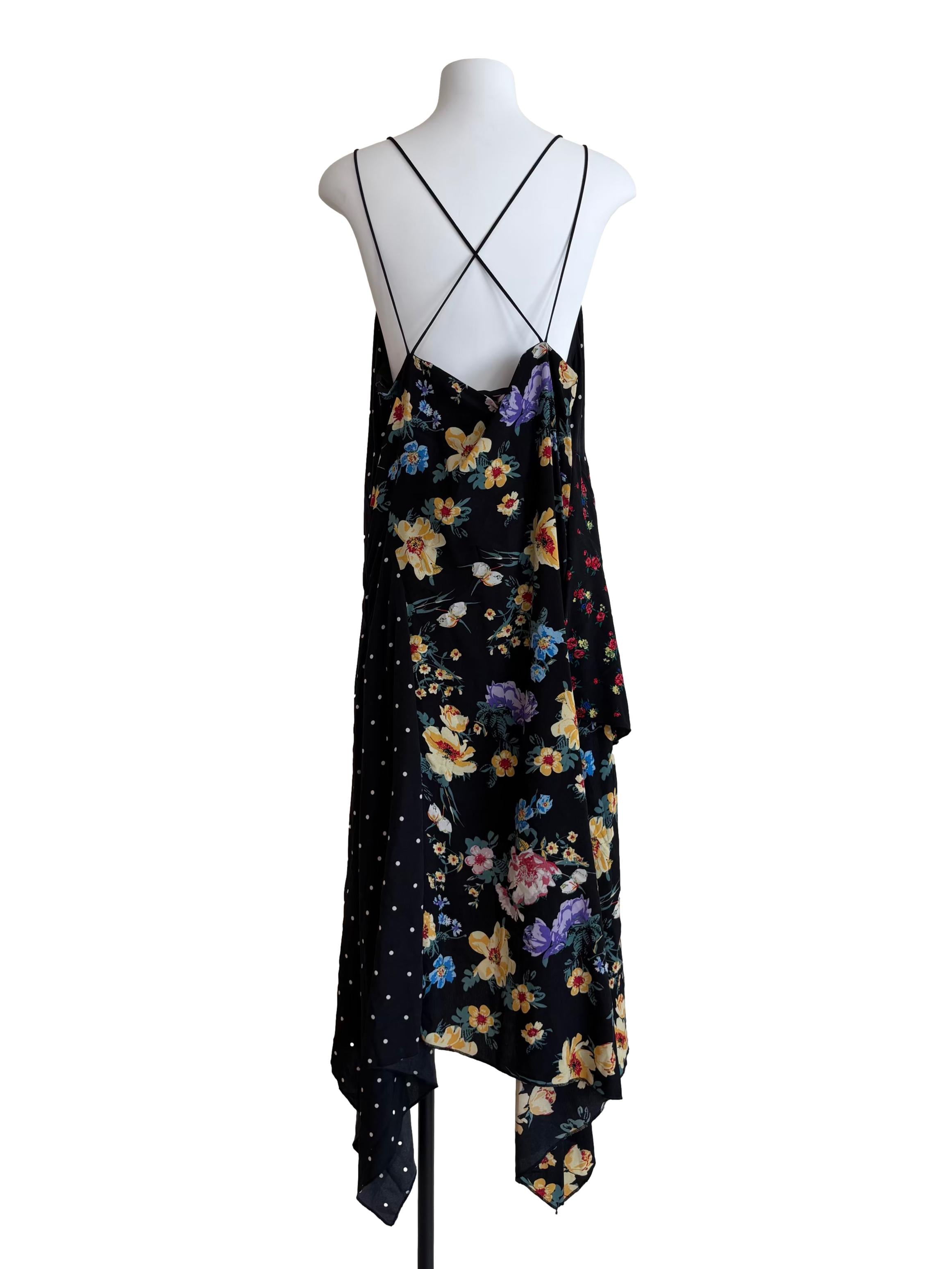 Black Floral Polka Dot Asymmetrical Dress