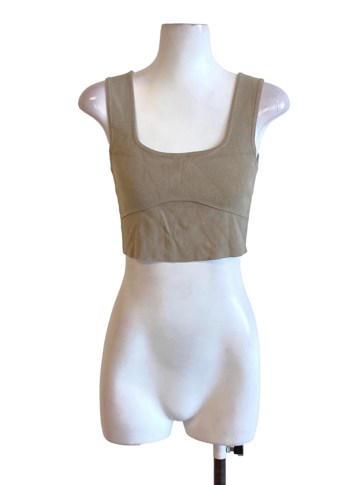 Oat Brown Square Neck Knitted Fit Cropped Top TEM