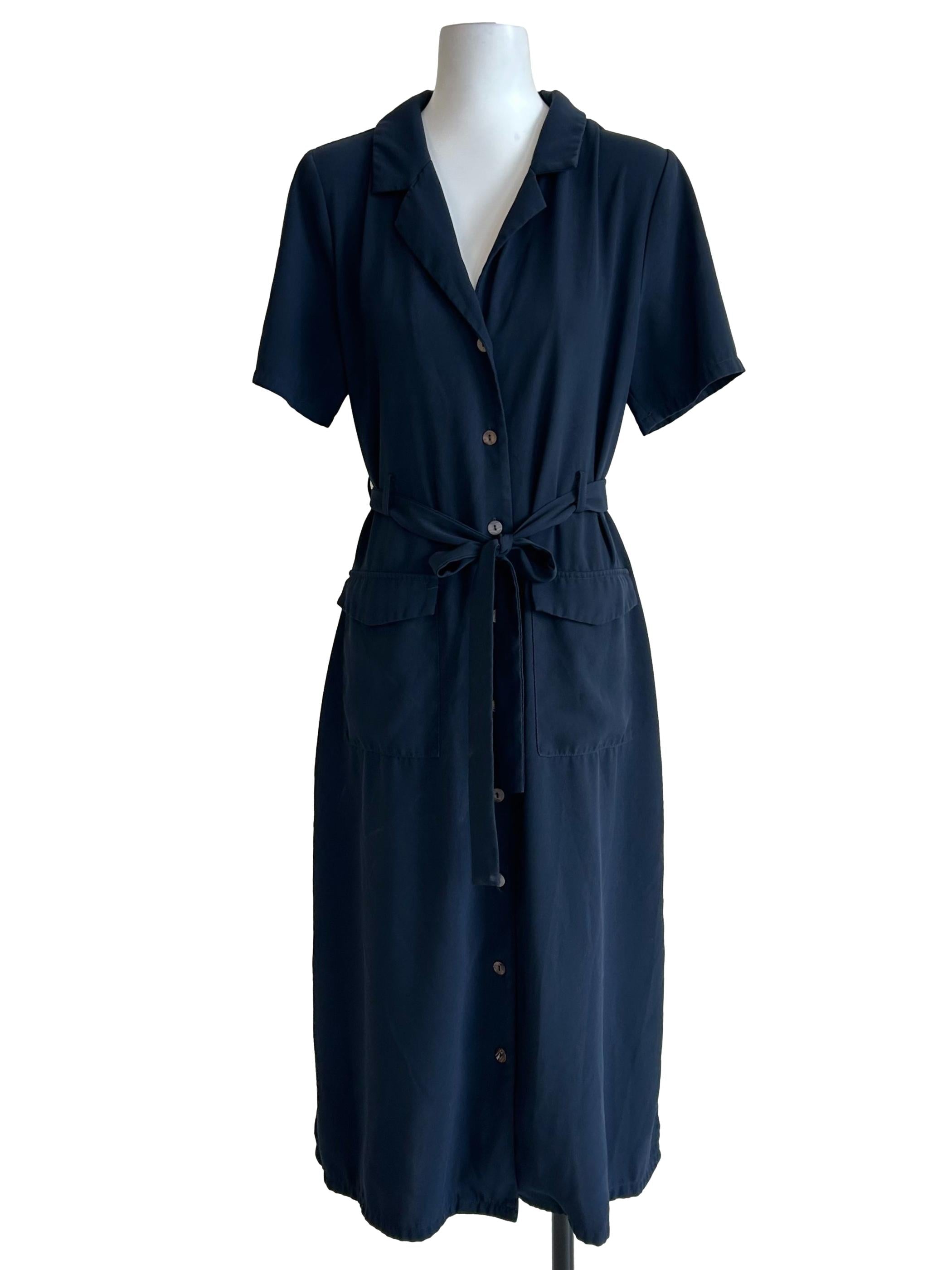Navy Short Sleeve Button Down Dress