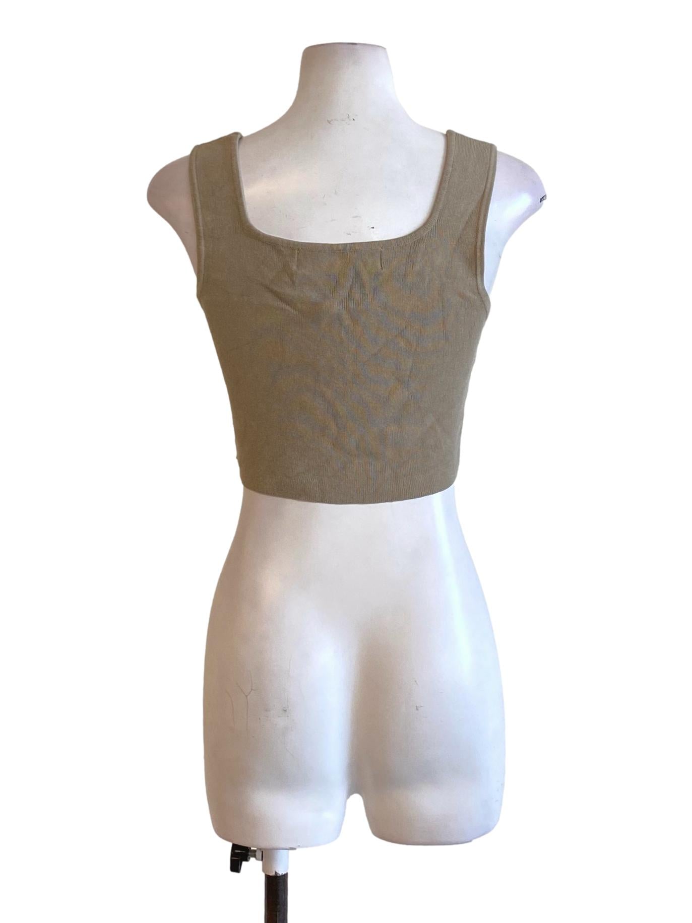 Oat Brown Square Neck Knitted Fit Cropped Top TEM