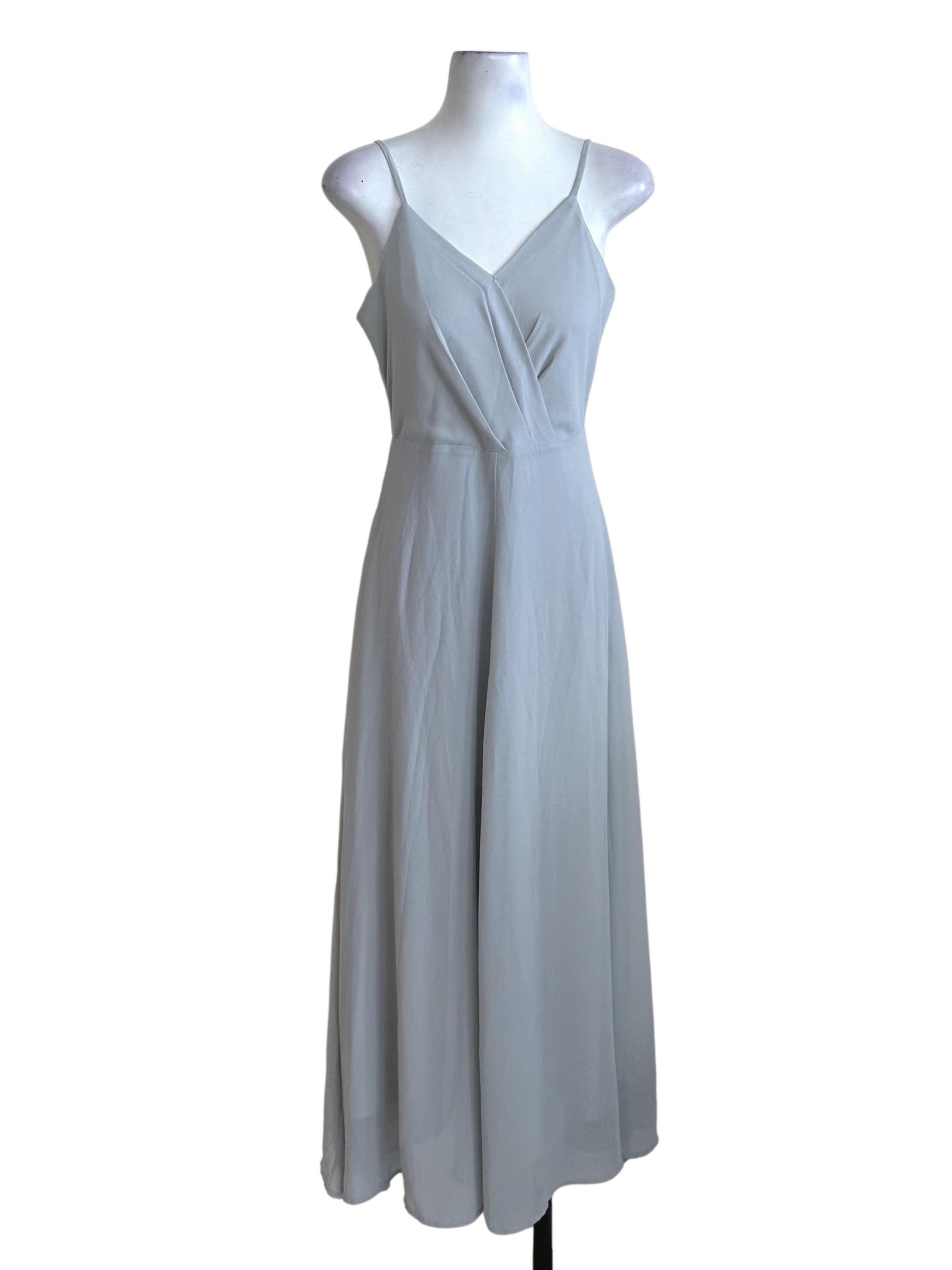 Ash Blue V Neck Chiffon Dress