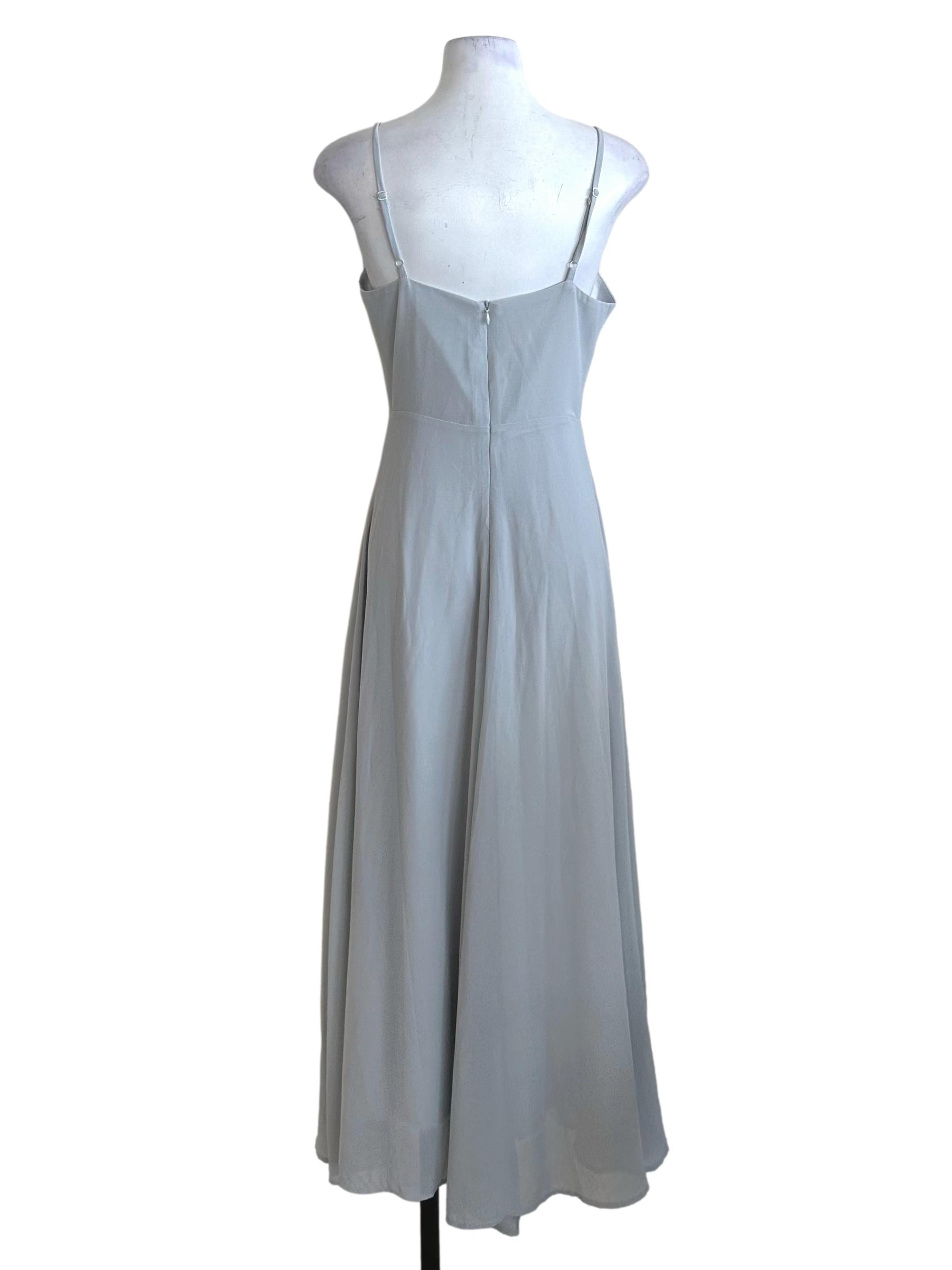 Ash Blue V Neck Chiffon Dress