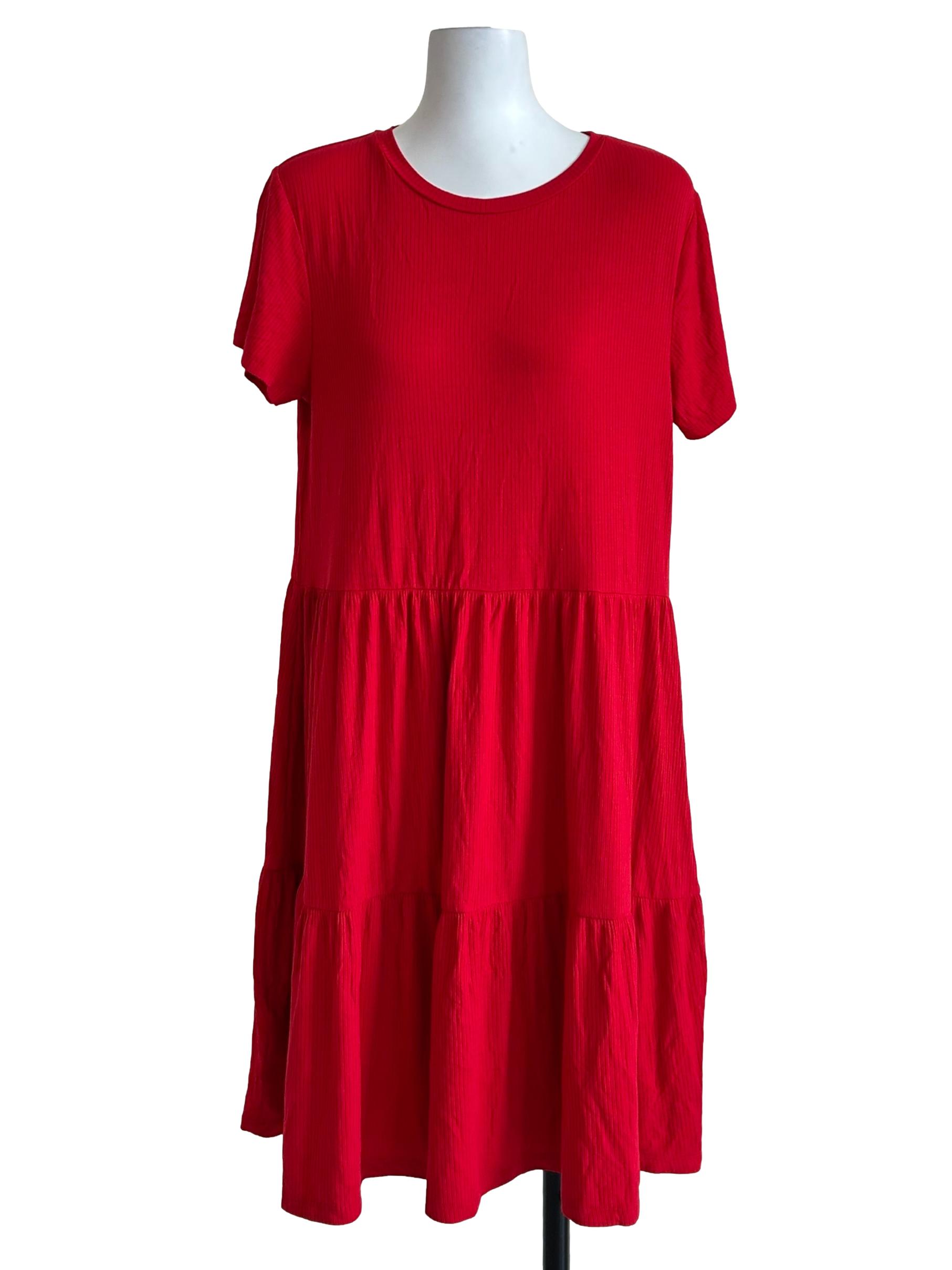 Chilli Red Tiered Crew Neck Dress