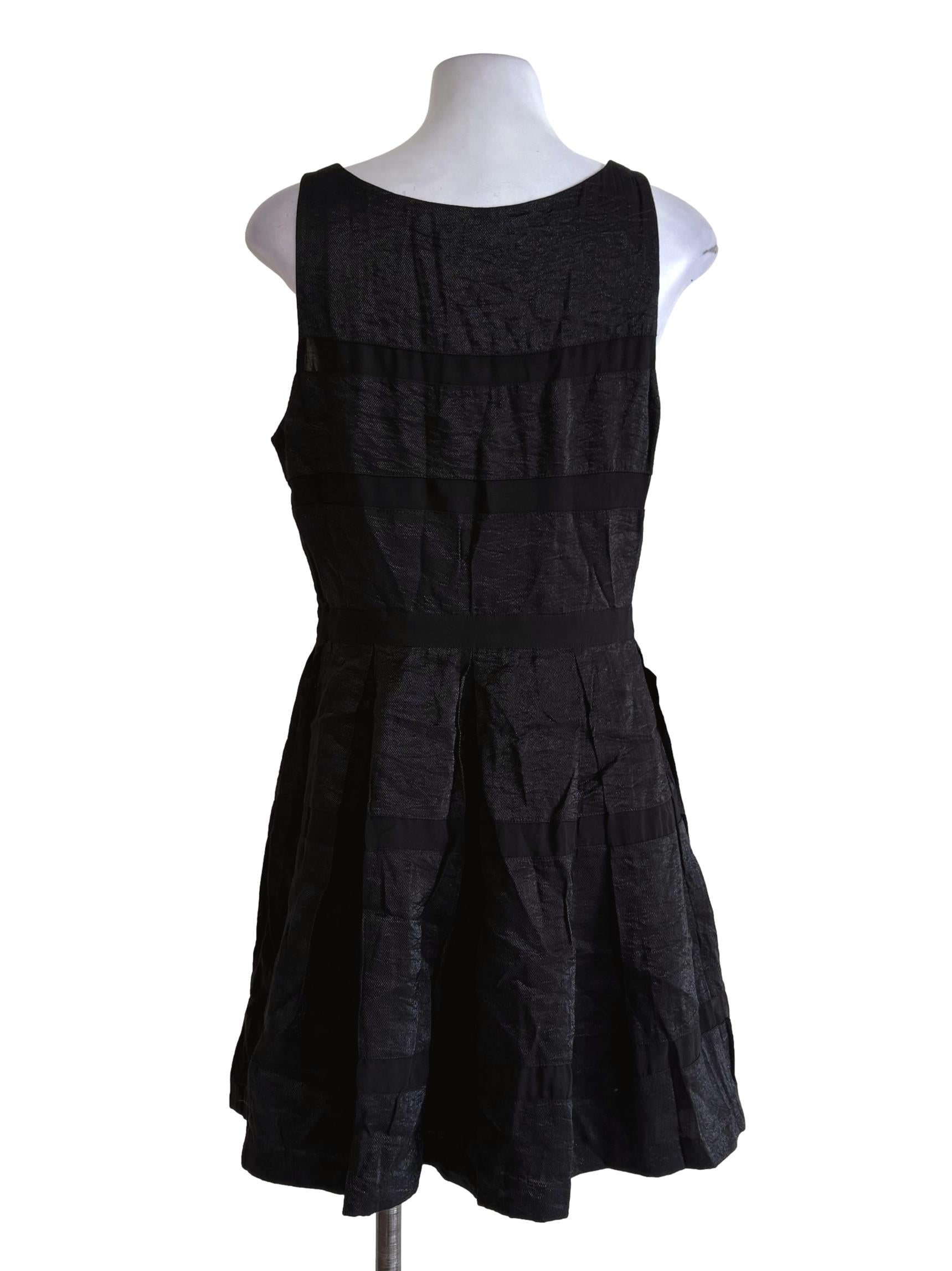 Black Shimmery Pleated A-Line Dress