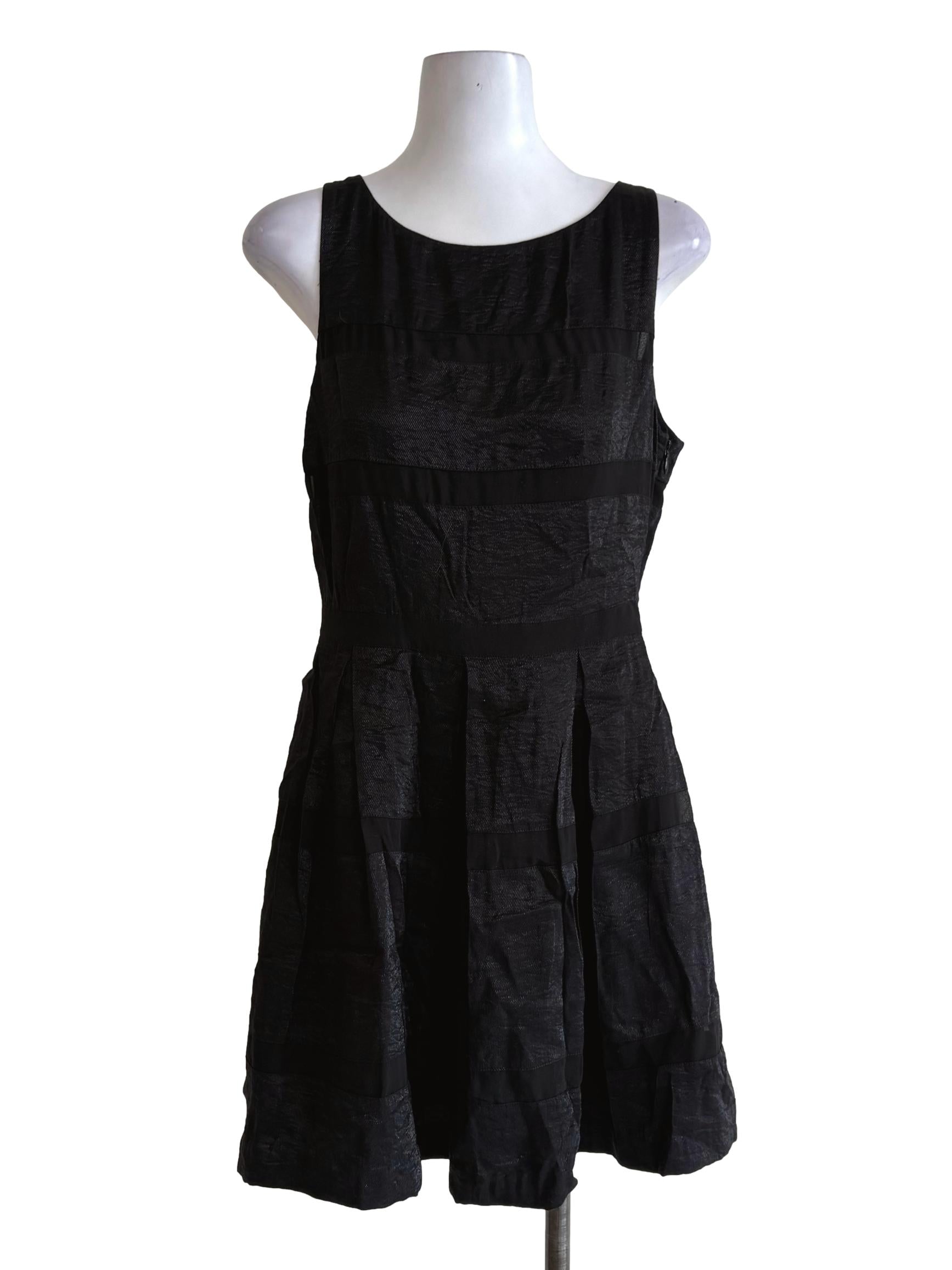 Black Shimmery Pleated A-Line Dress