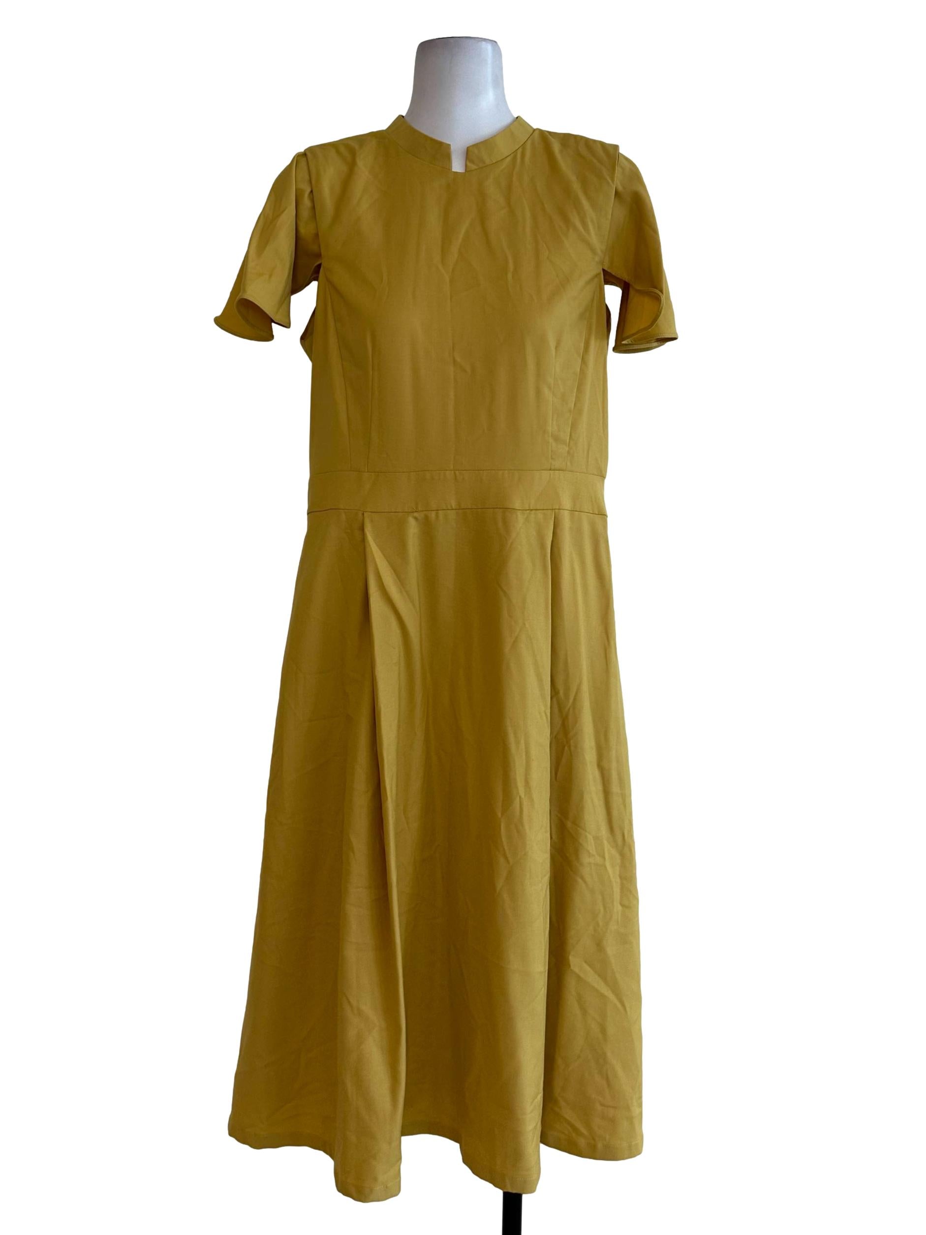 Yellow Plain Midi Dress