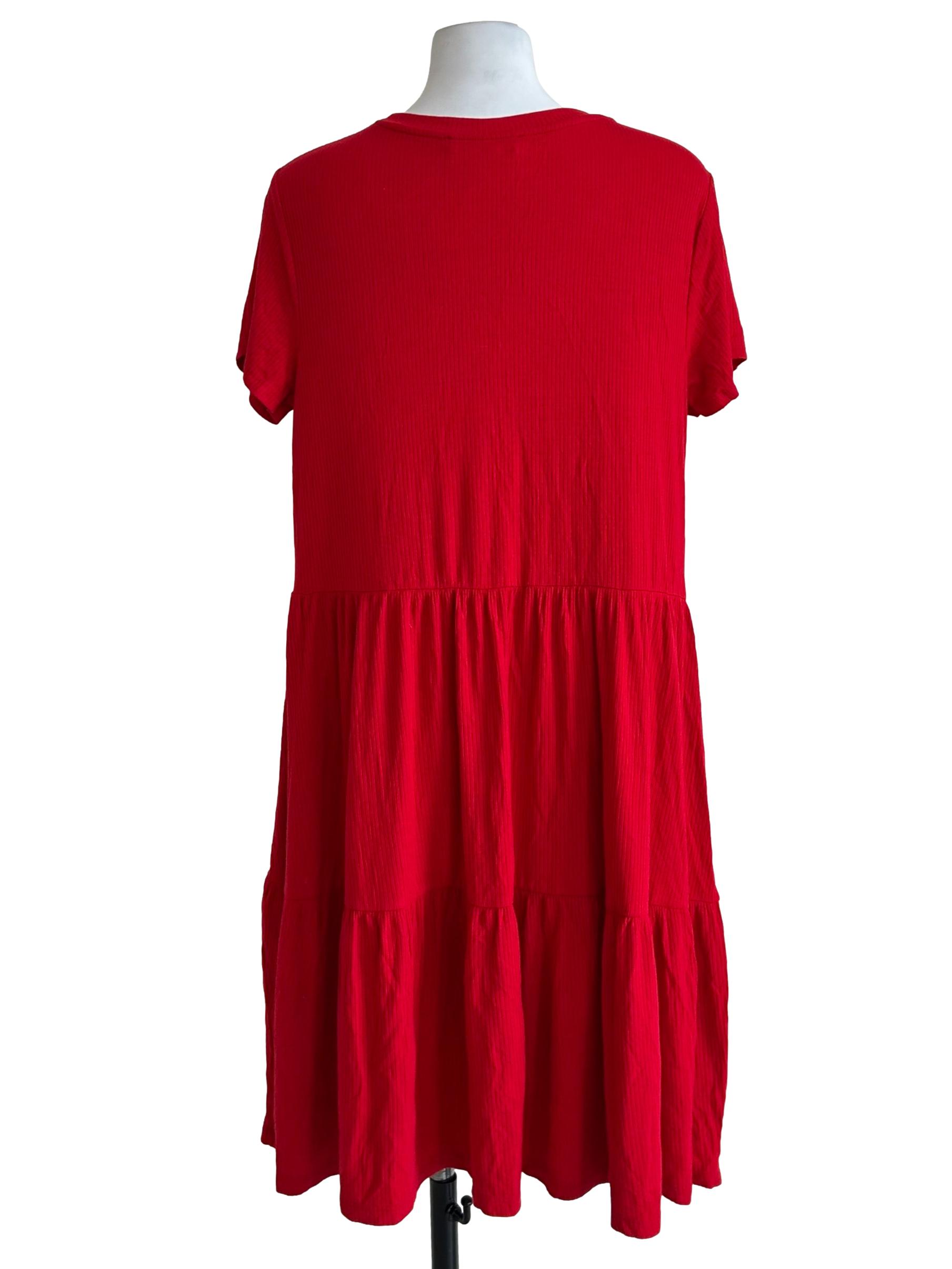 Chilli Red Tiered Crew Neck Dress