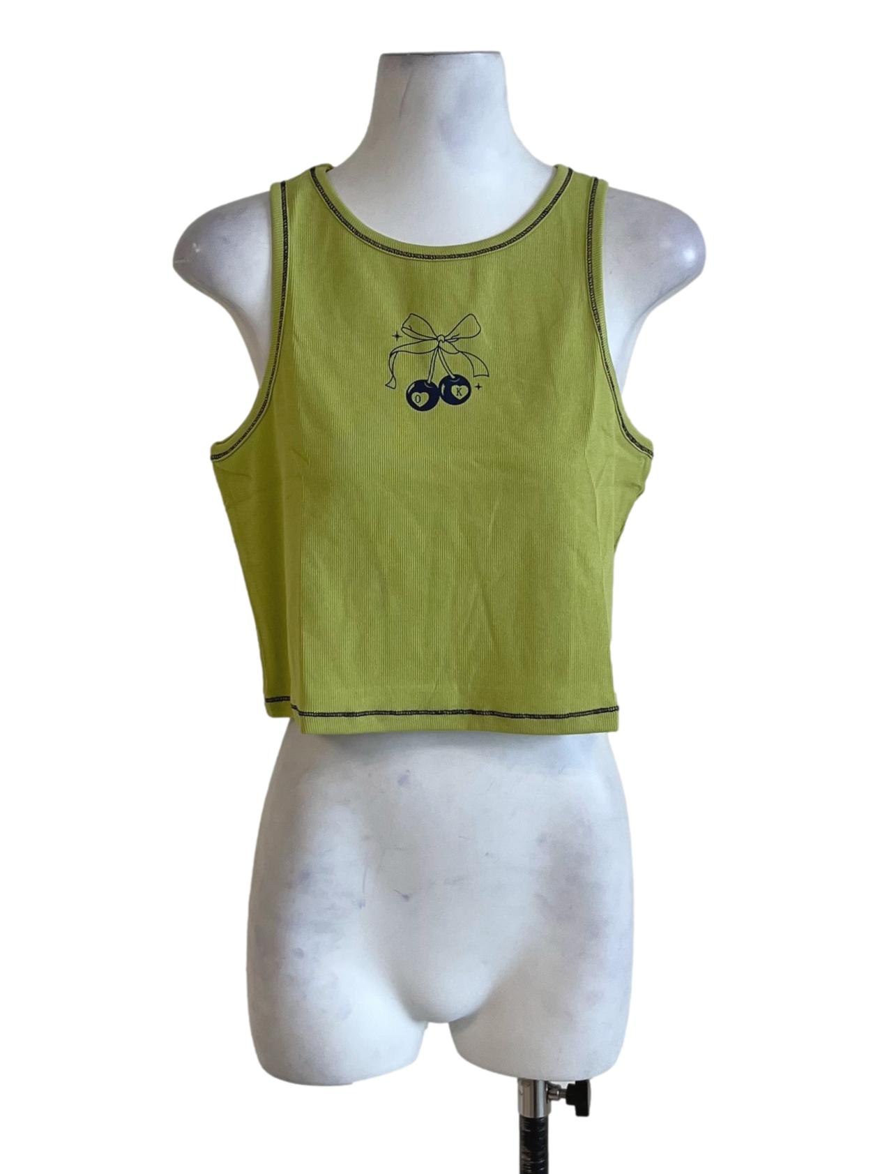 Green Cherry Contrast Racercut Top