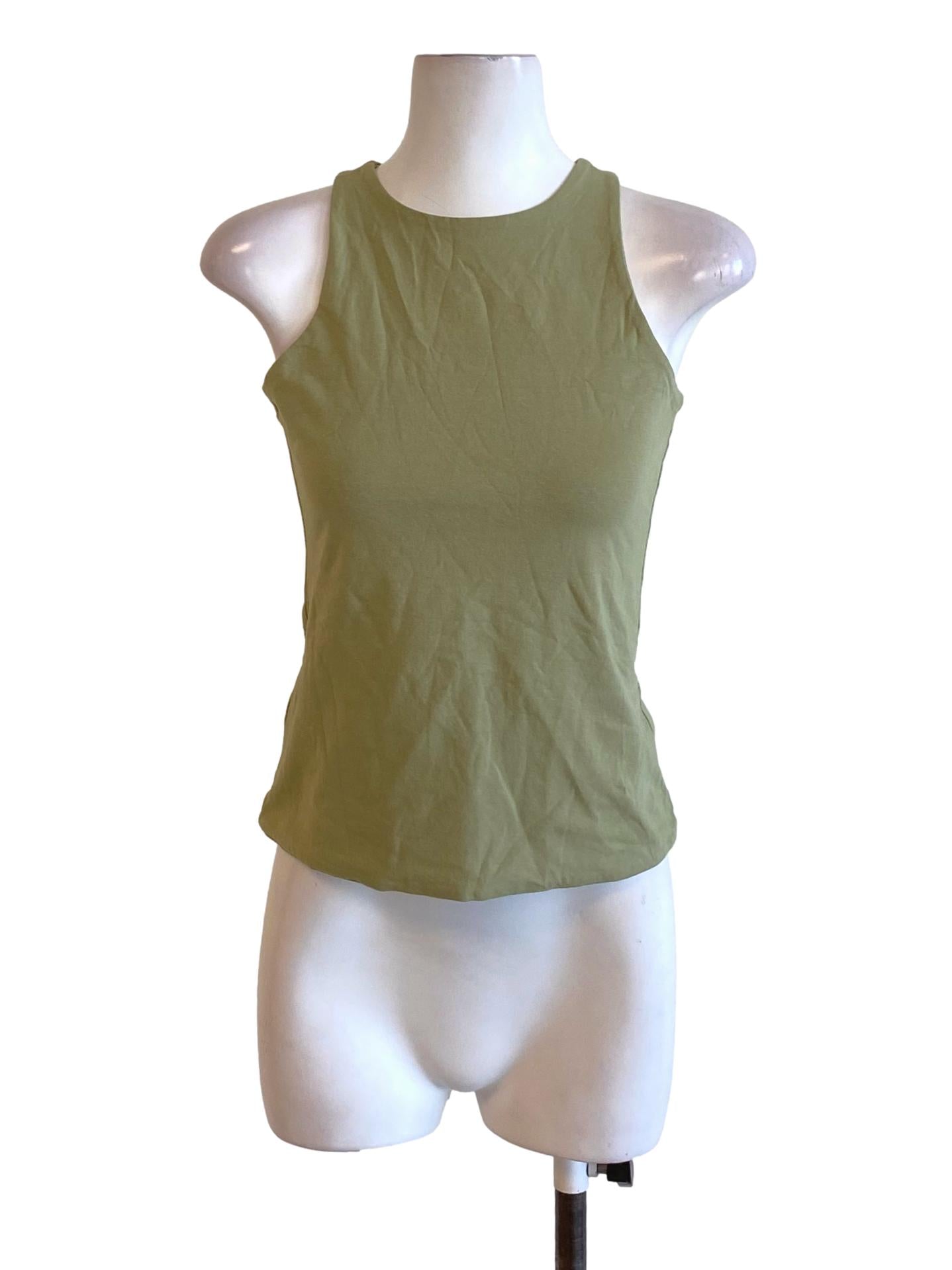Olive Green Round Neck Sleeveless Fit Tank Top LB