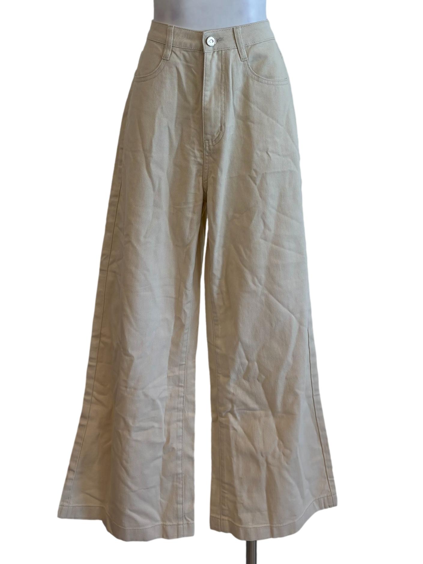 Beige Wide Leg Flare Jeans