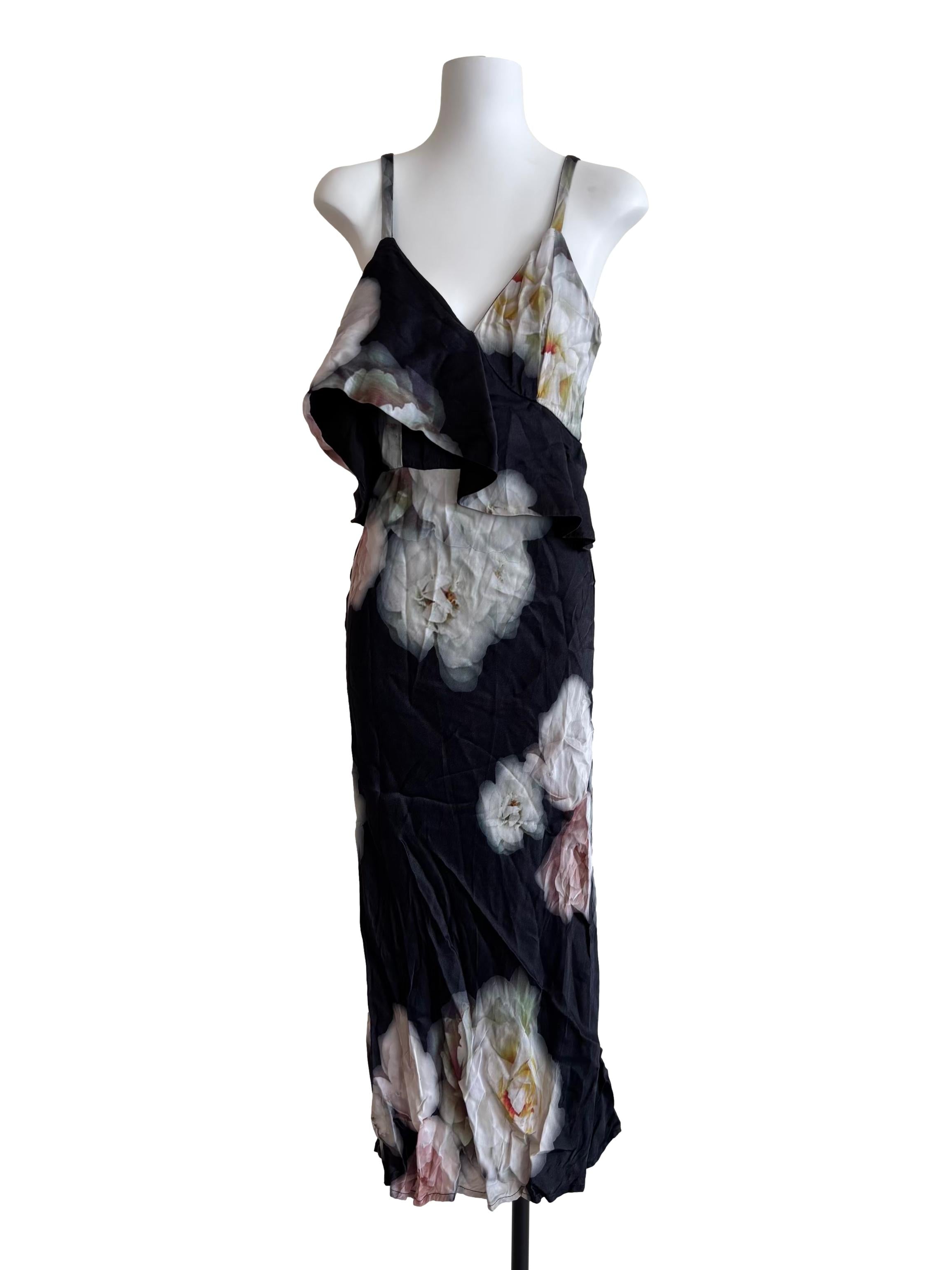 Charcoal Black Printed Slip Dress