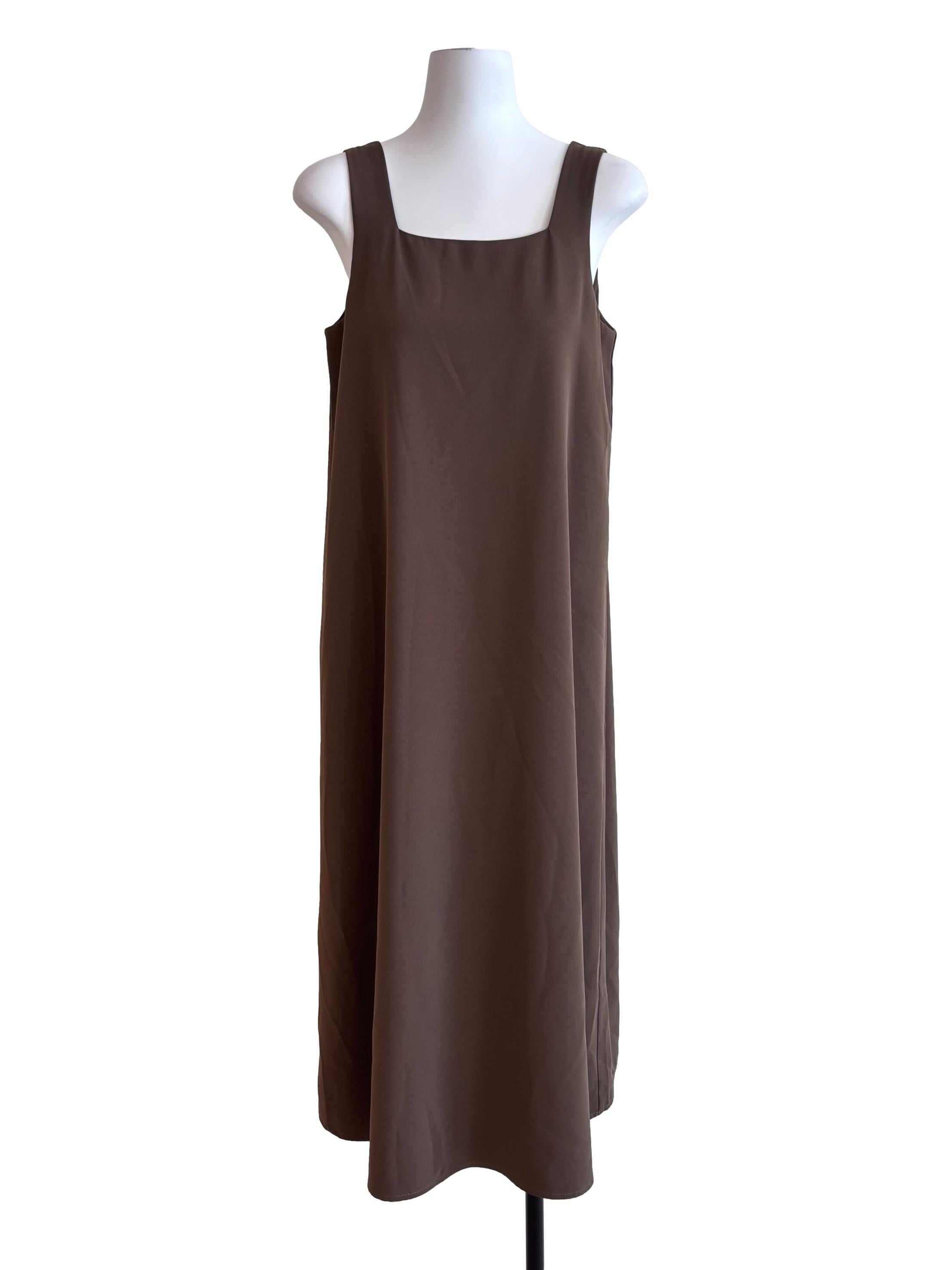 Coffee Brown Square Neck Dress