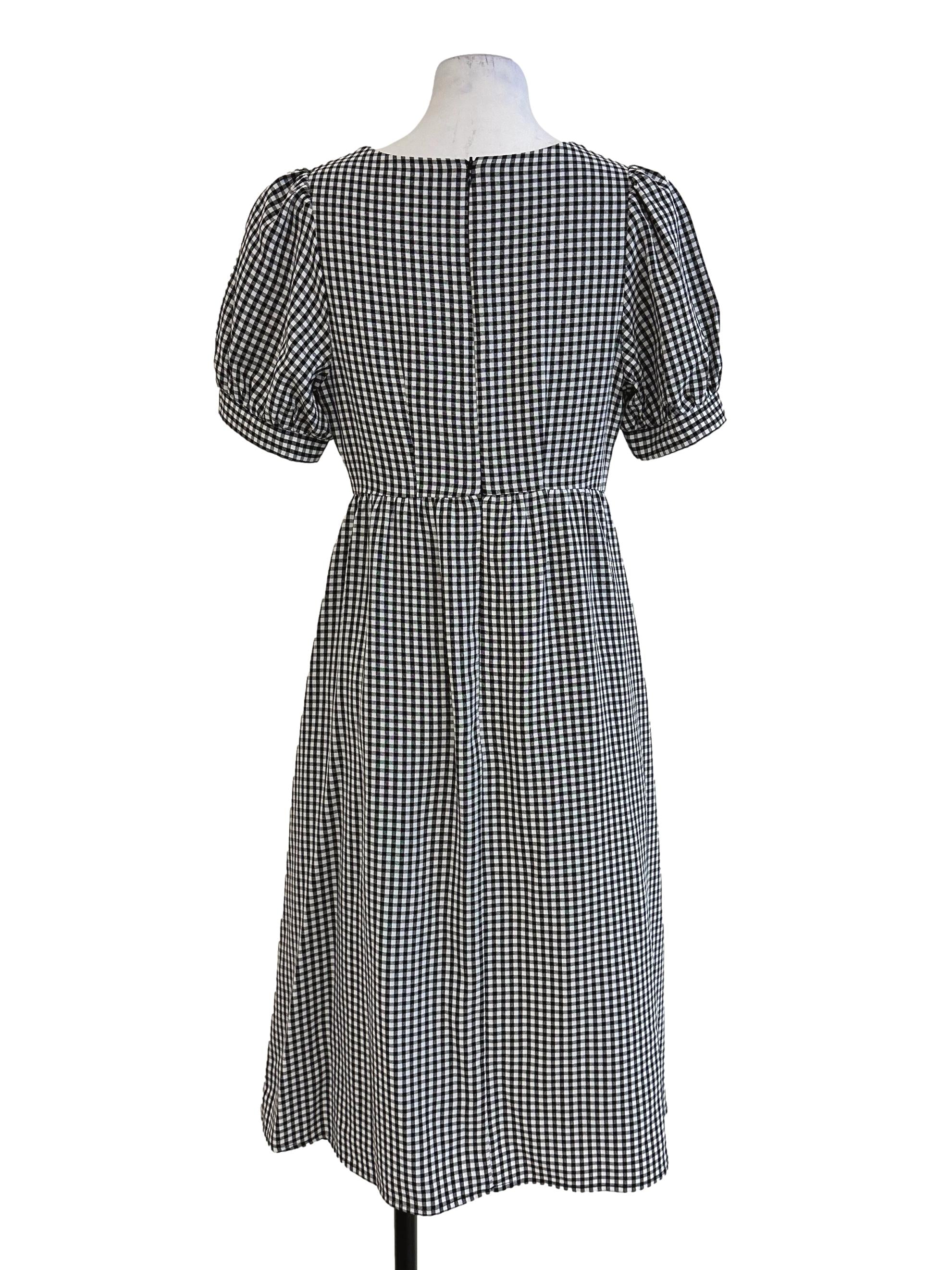 Black Gingham Pattern Midi Dress