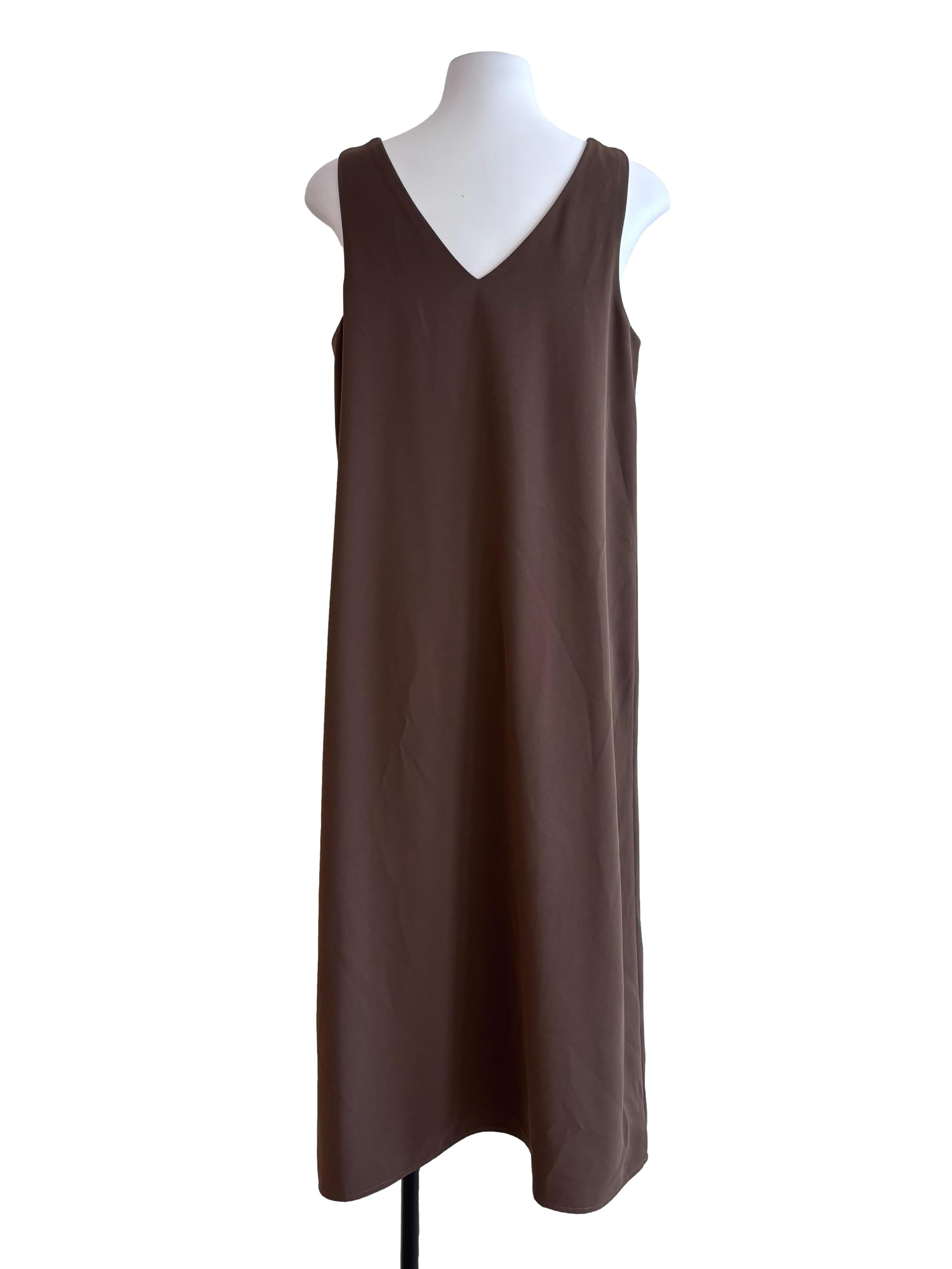 Coffee Brown Square Neck Dress