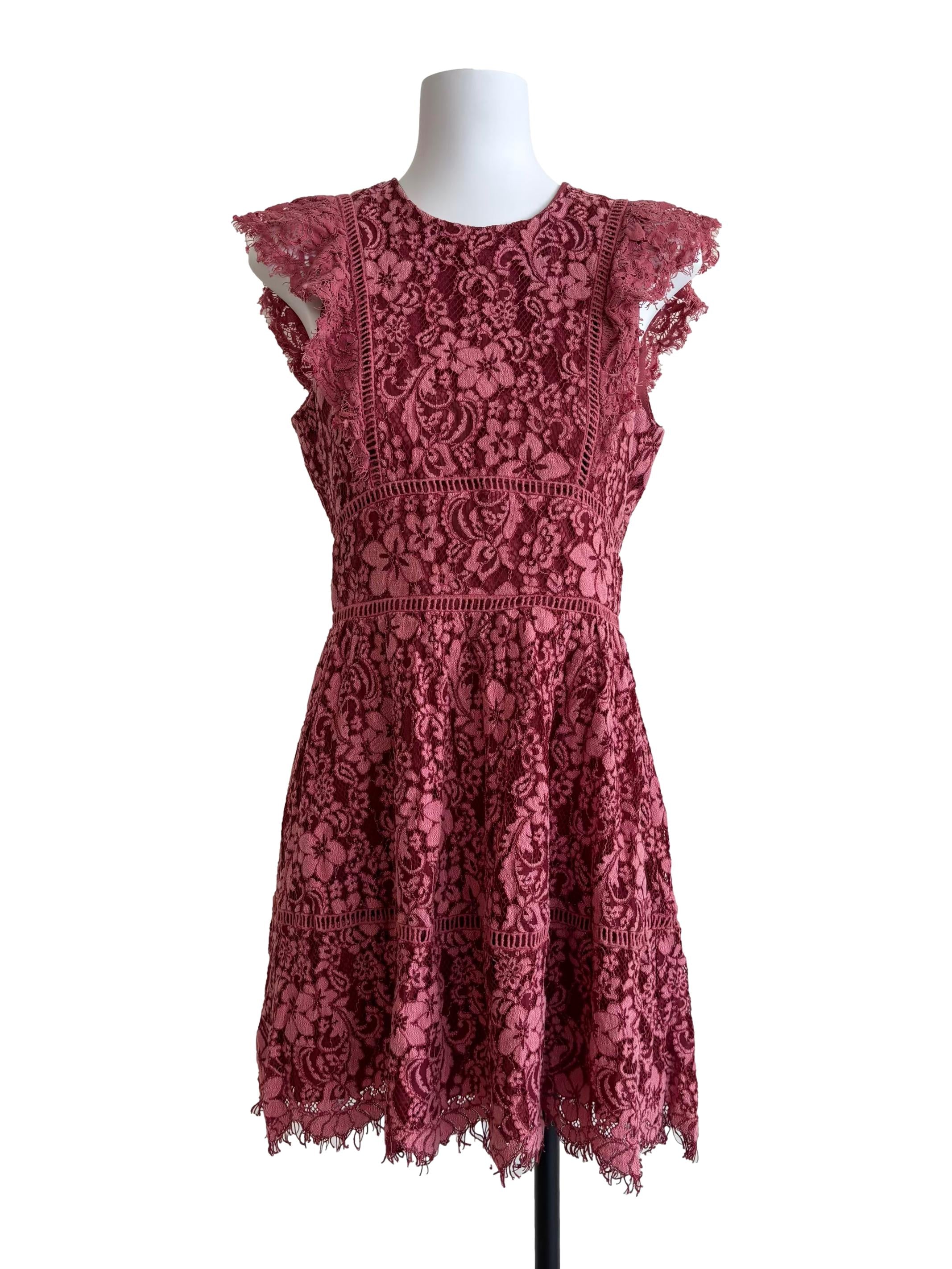 Rosewood Red Mini Lace Dress