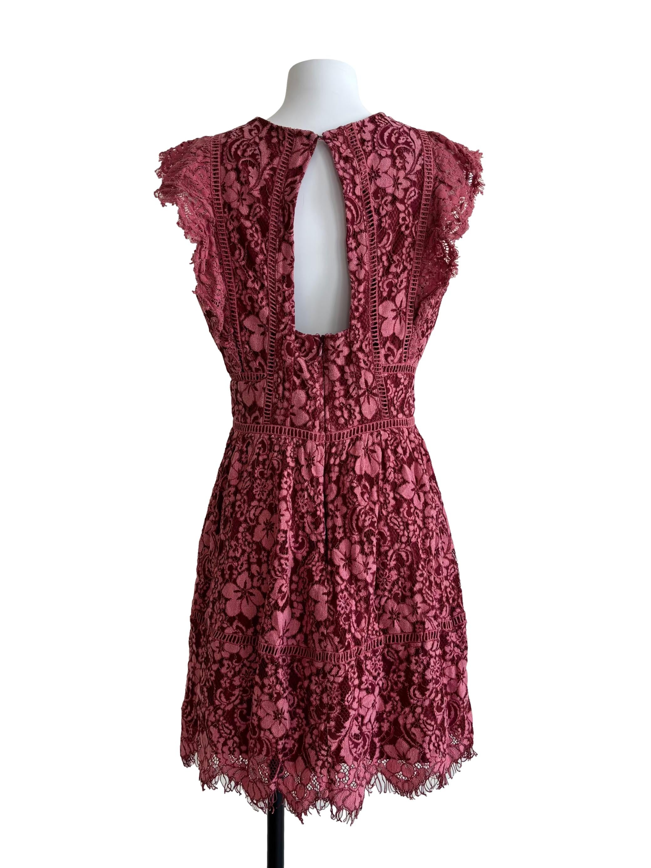 Rosewood Red Mini Lace Dress