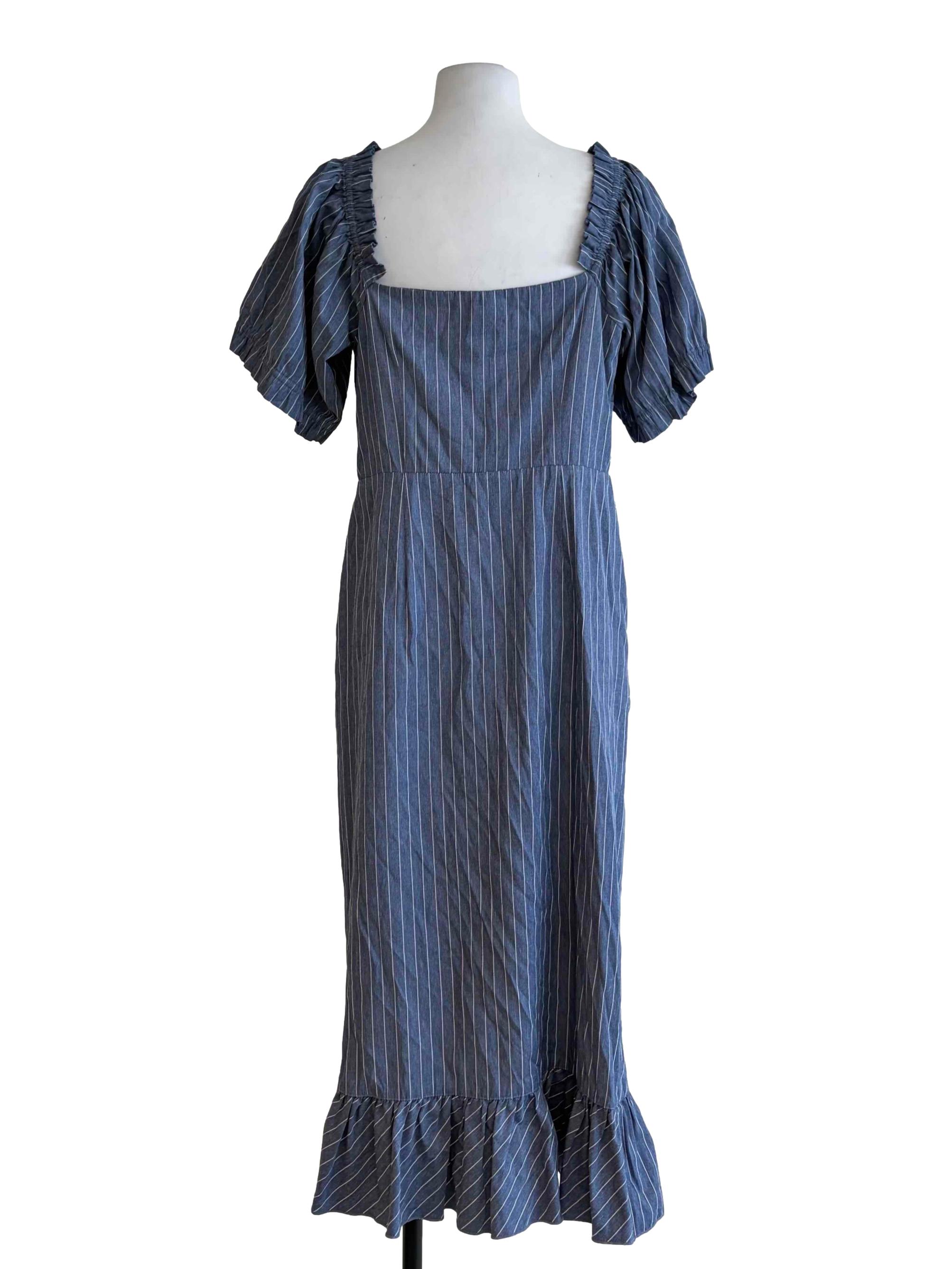 Cerulean Blue Puff Sleeve Ruched Front Sun Dress