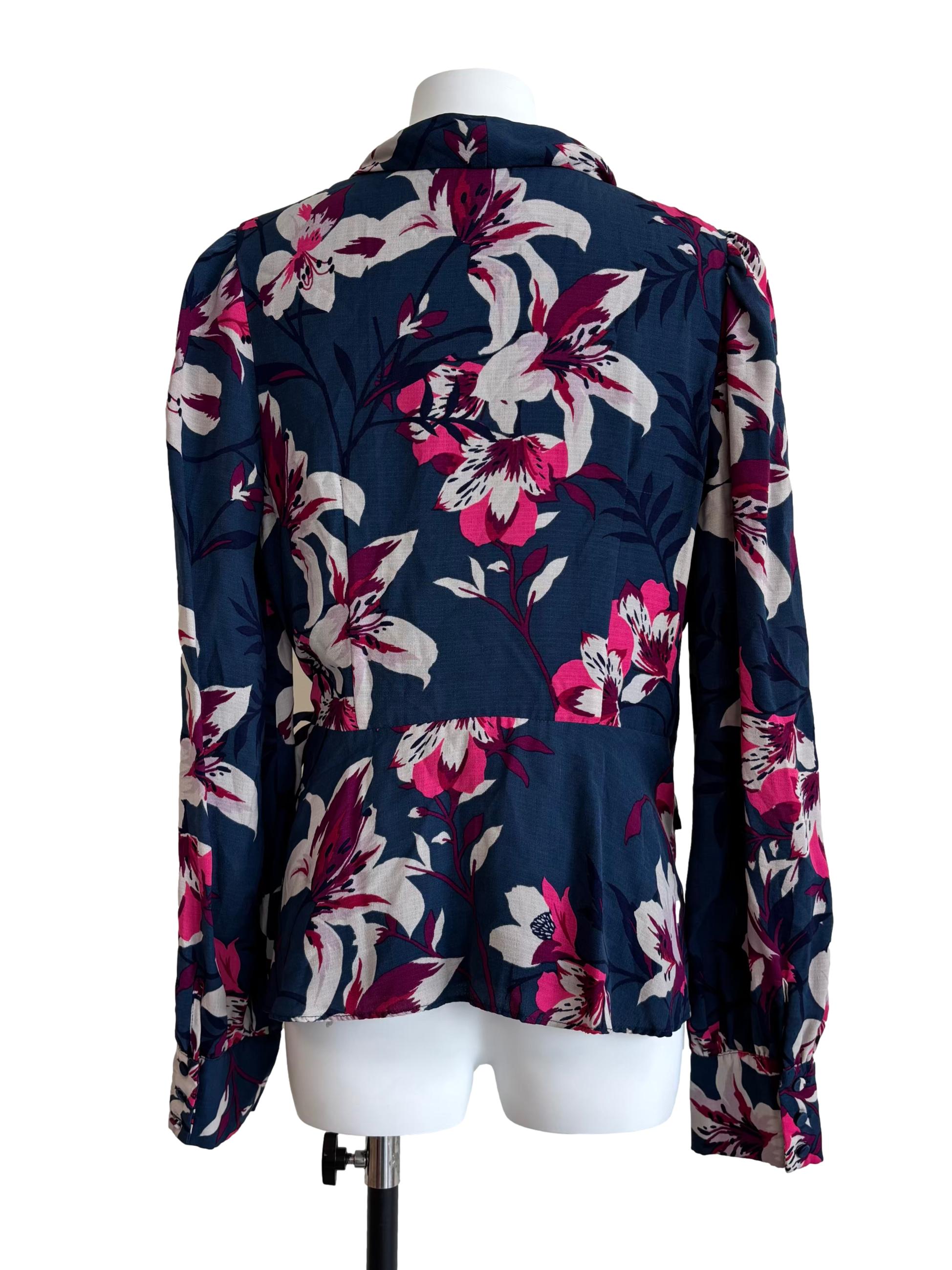Spruce Blue Floral Wrap Top