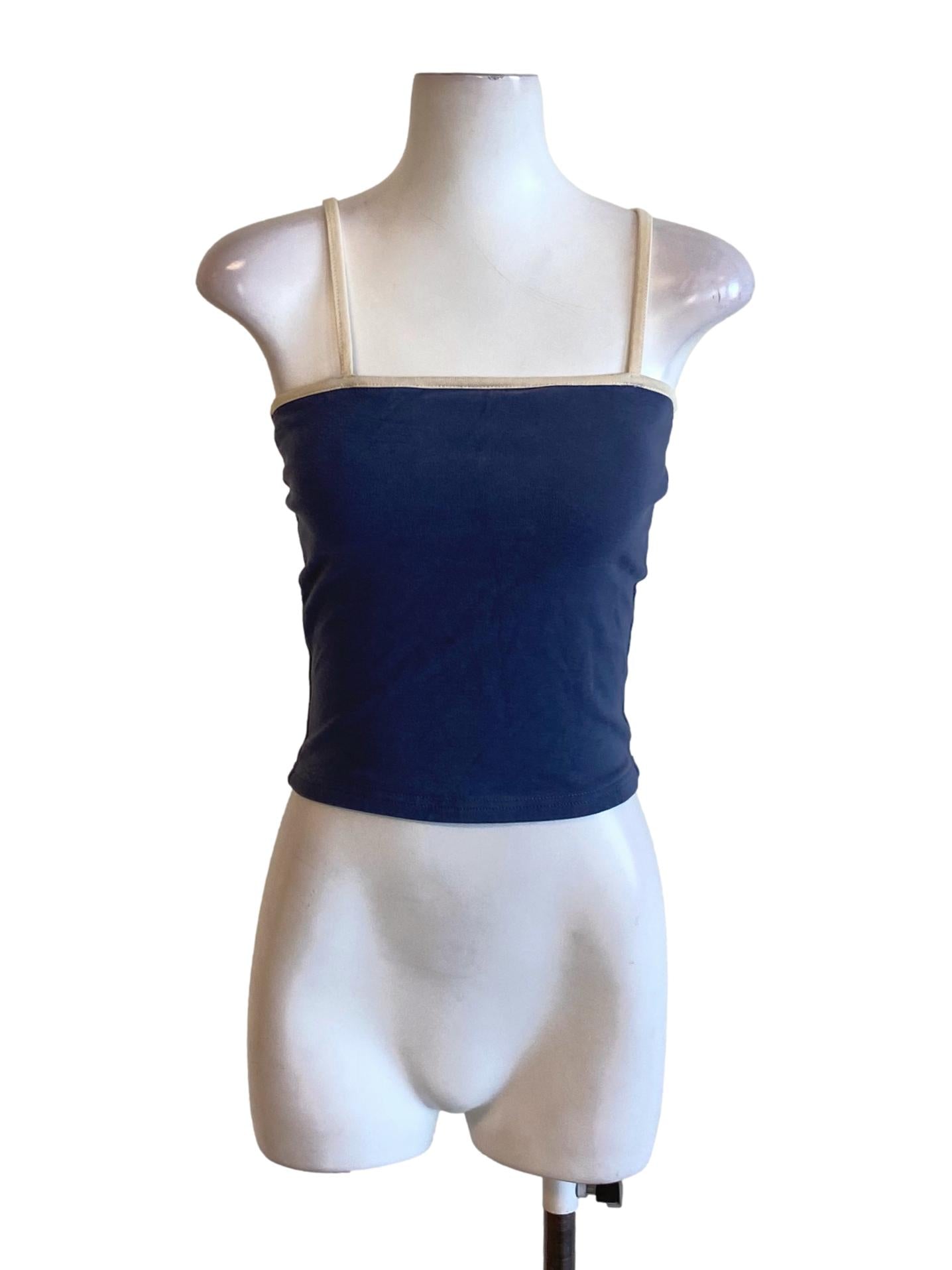 Navy Blue Spaghetti Strap Fit Cropped Top TTR