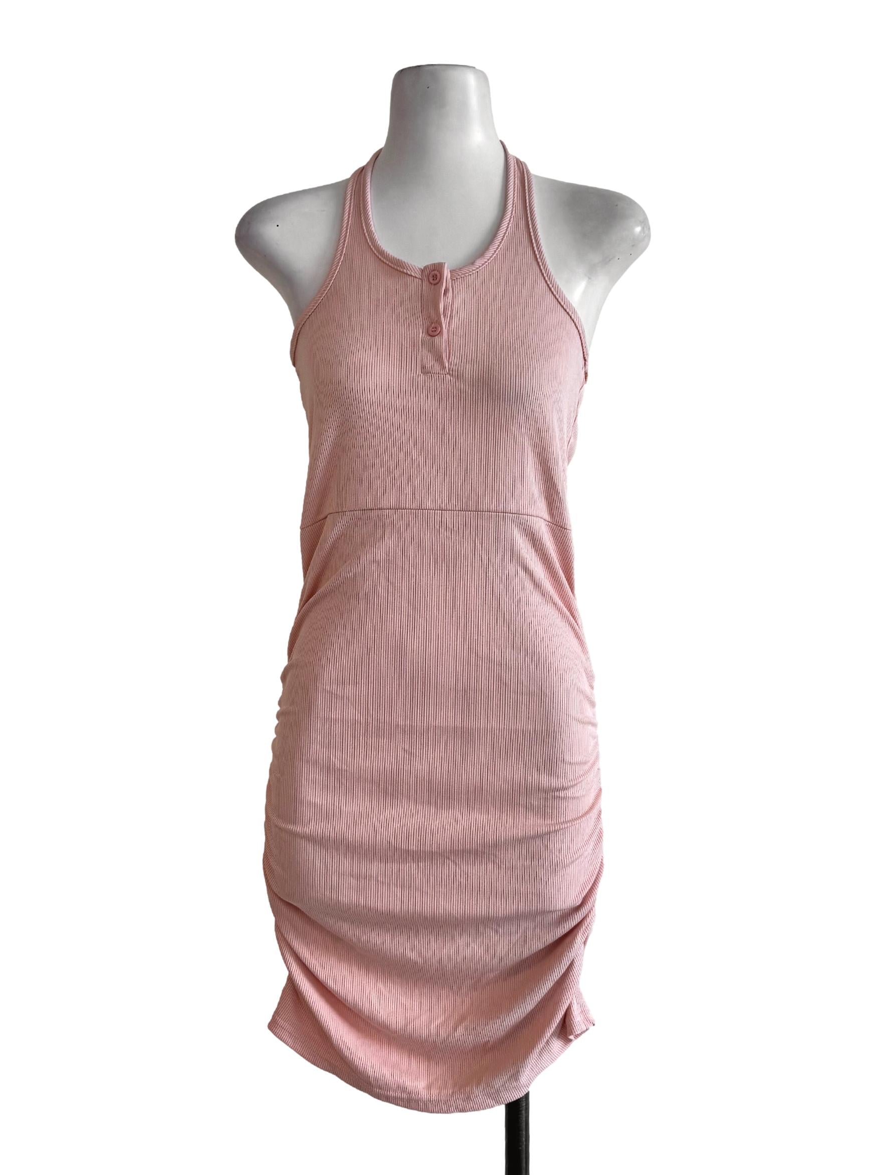 Textured Peach Halter Neck Dress