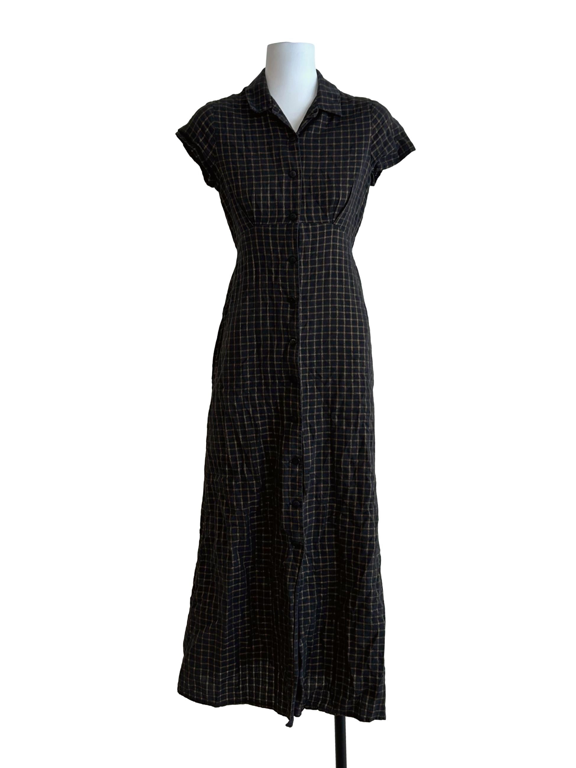 Off Black Gold Gingham Dress